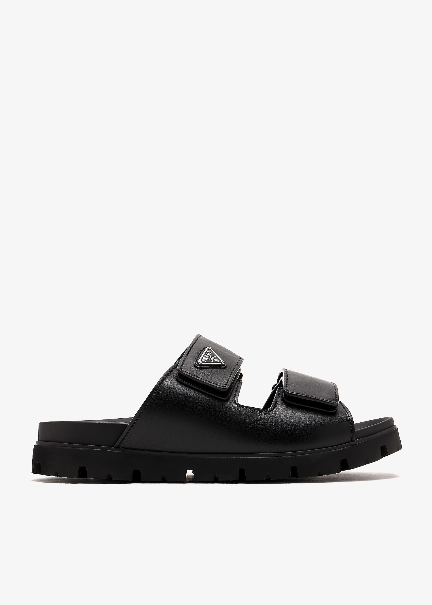 Prada Leather strap slide sandals for Men - Black in UAE | Level Shoes