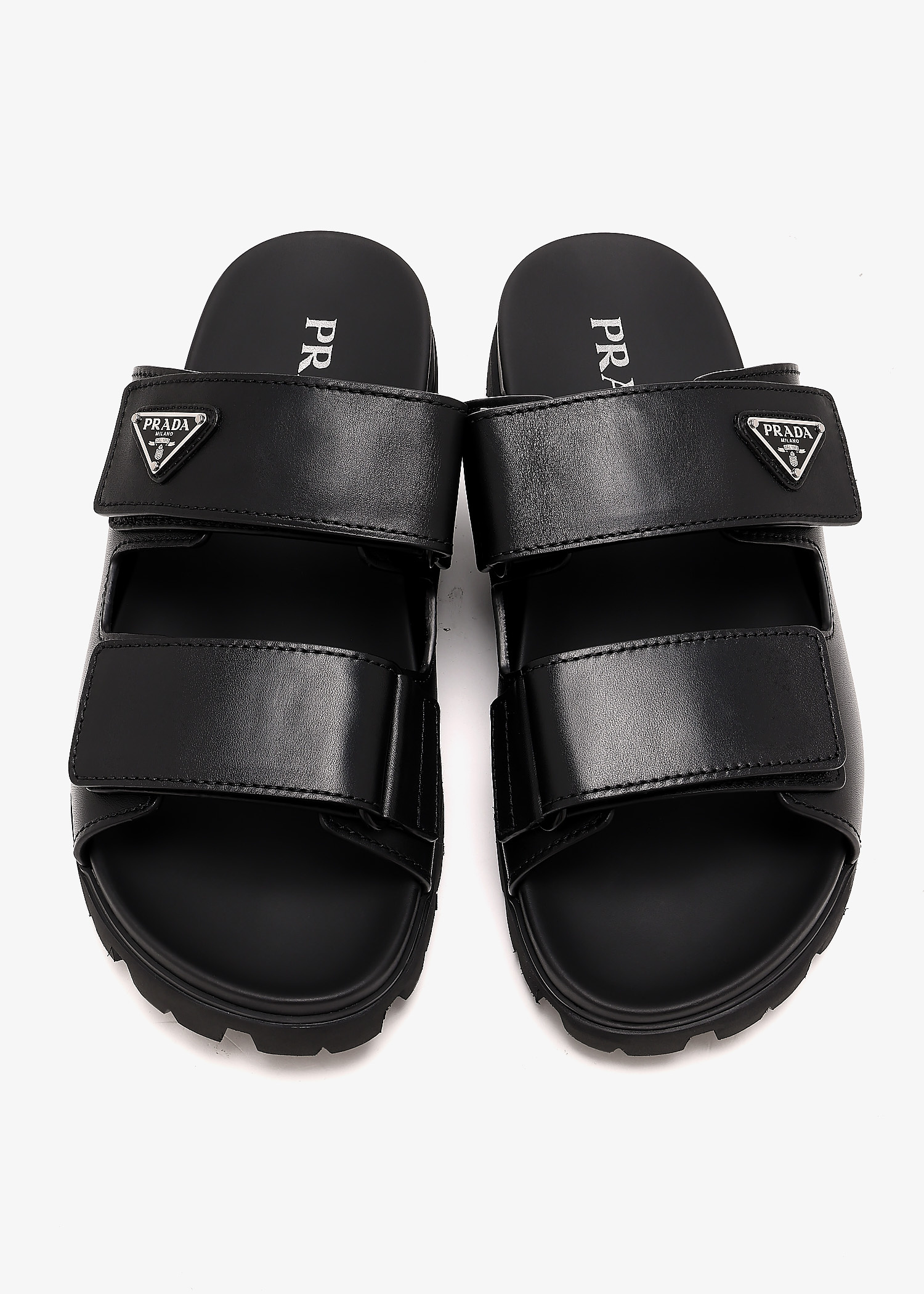 Prada Leather strap slide sandals for Men - Black in UAE | Level Shoes