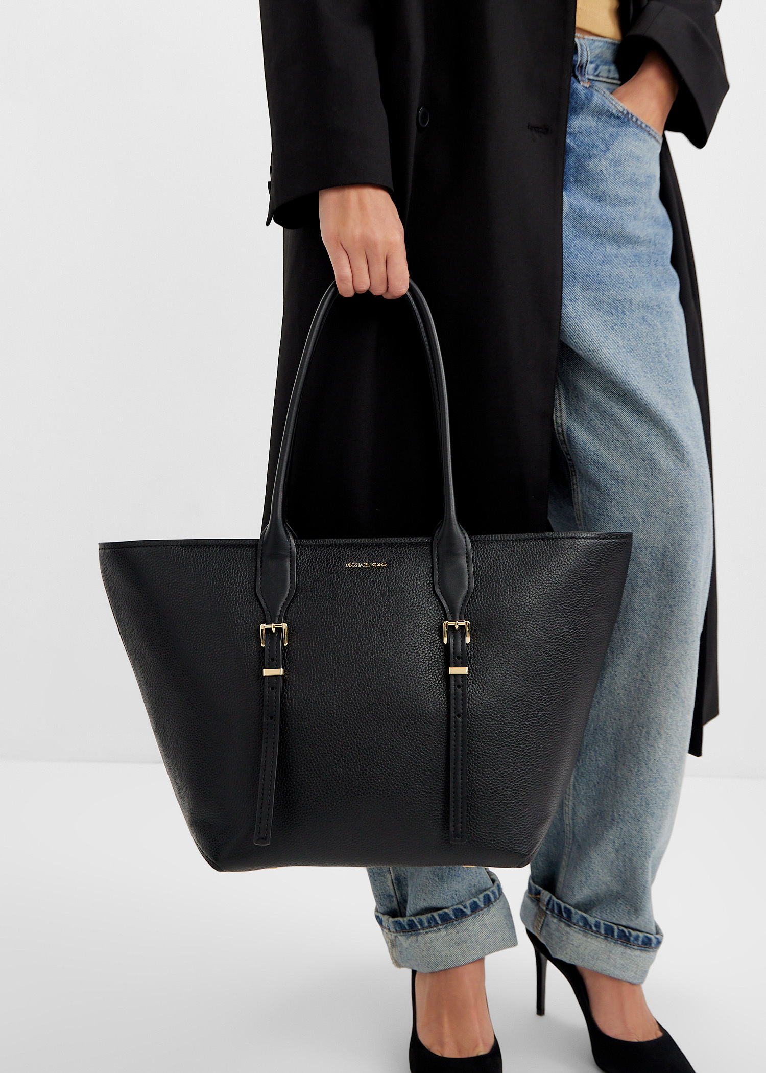 トートバッグ Michael Kors Woman Tote bags Black 30R5G9OT7L 001 Michael Kors Charlotte Large Logo and Leather Top-Zip Tote