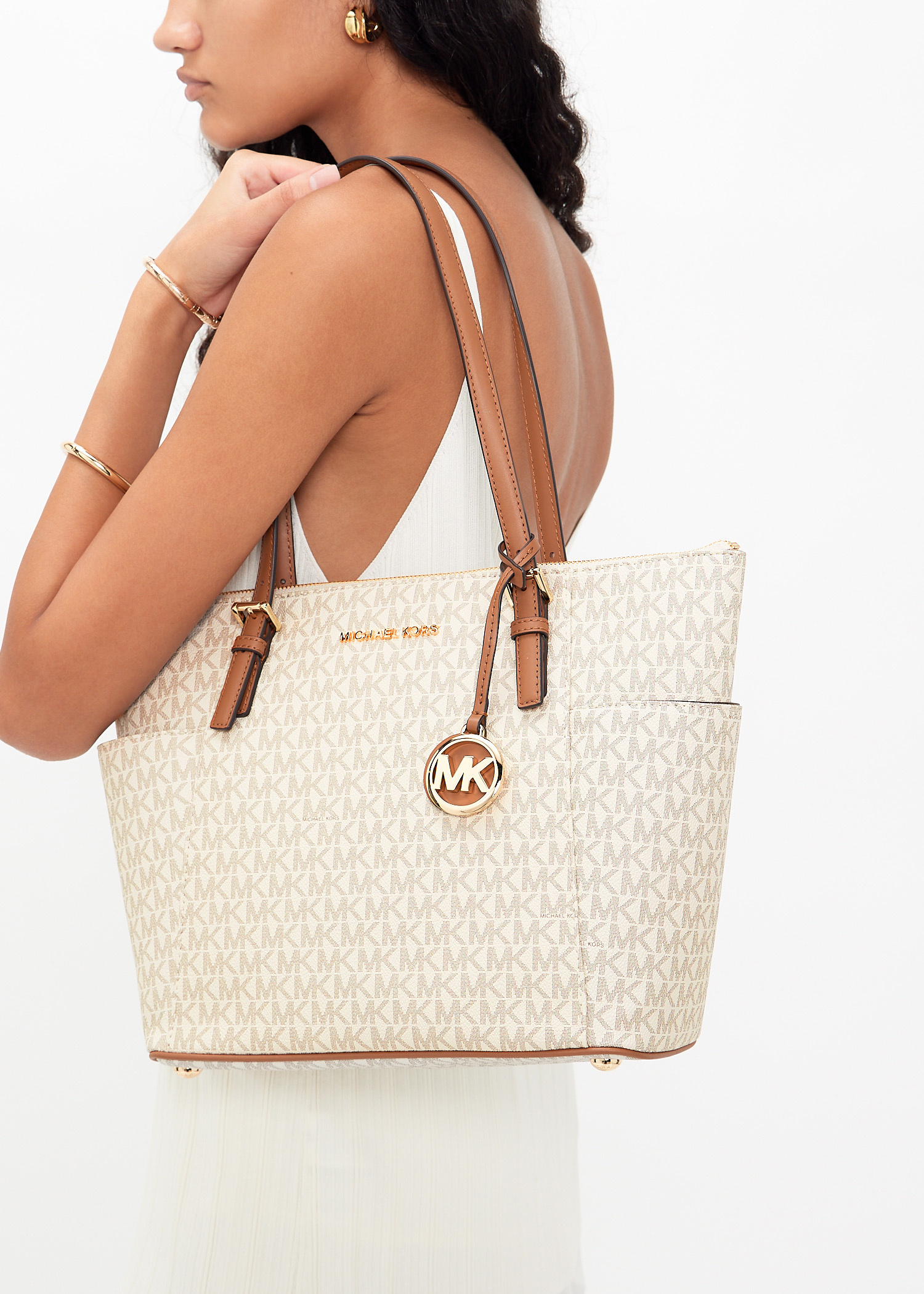 Michael Kors Jet Set logo zip tote bag for Women - Cream in