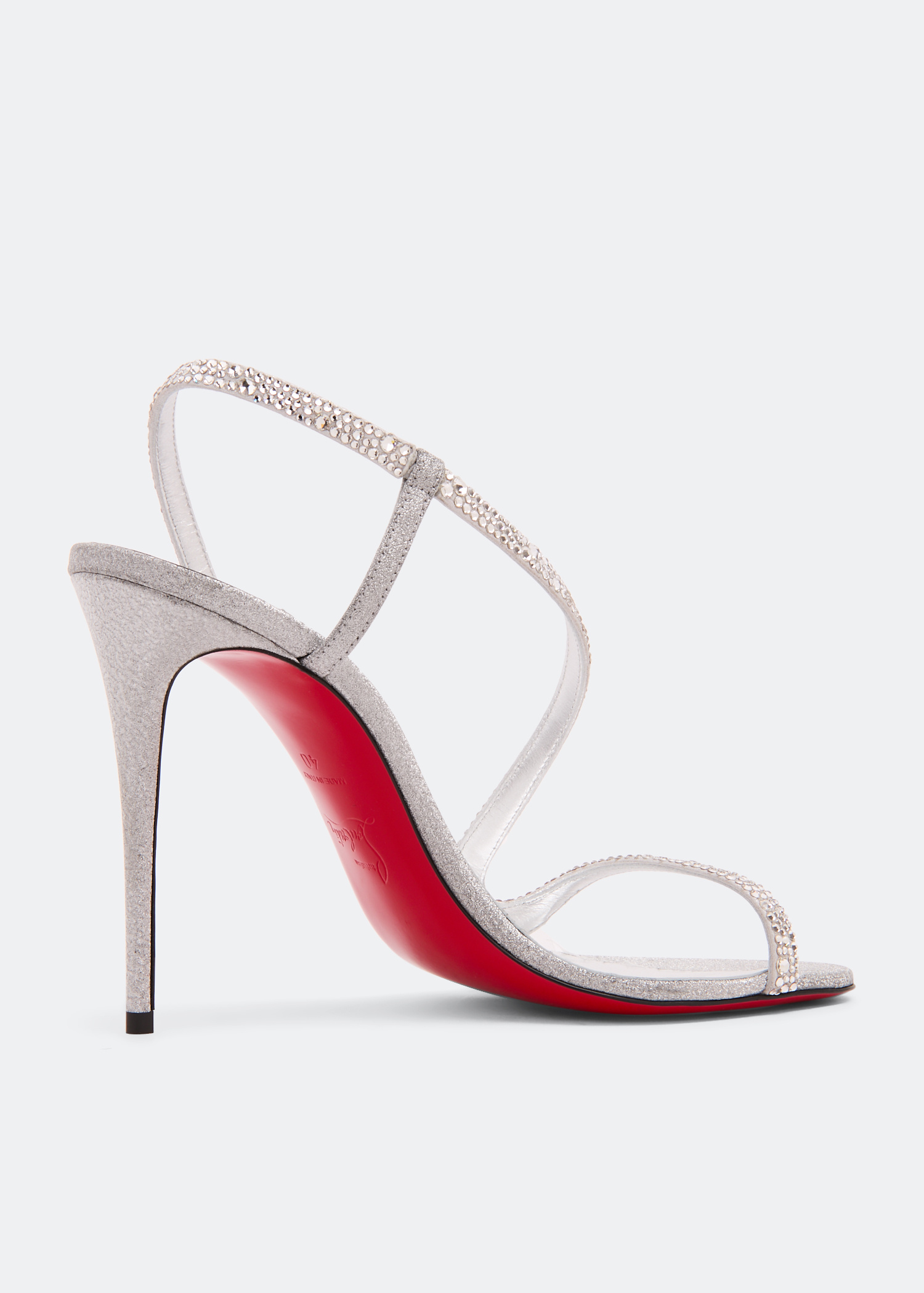 海外希少【Christian Louboutin】ロザリー サンダル ピンク Rosalie Strass - 100 mm Sandals - Suede and laminated calf