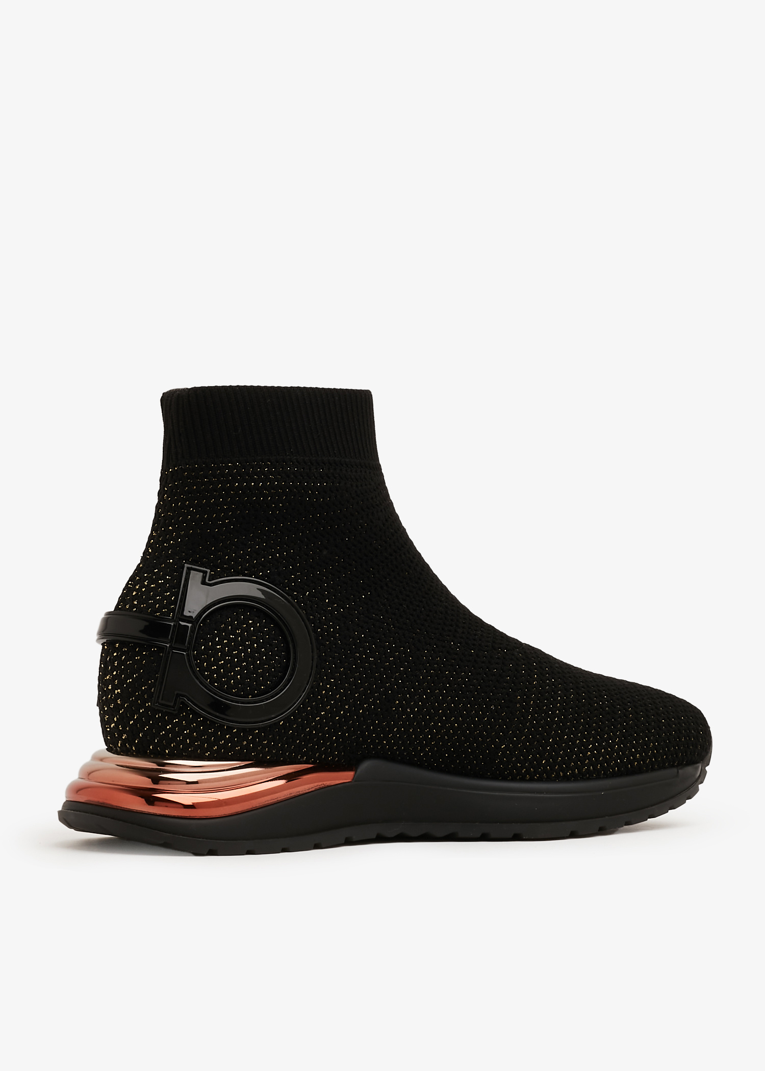スニーカー SALVATORE FERRAGAMO COSMA SOCK SNEAKERS WOMEN BLACK FABRIC Salvatore Ferragamo Black Leather and Knit Fabric Cosma Sock