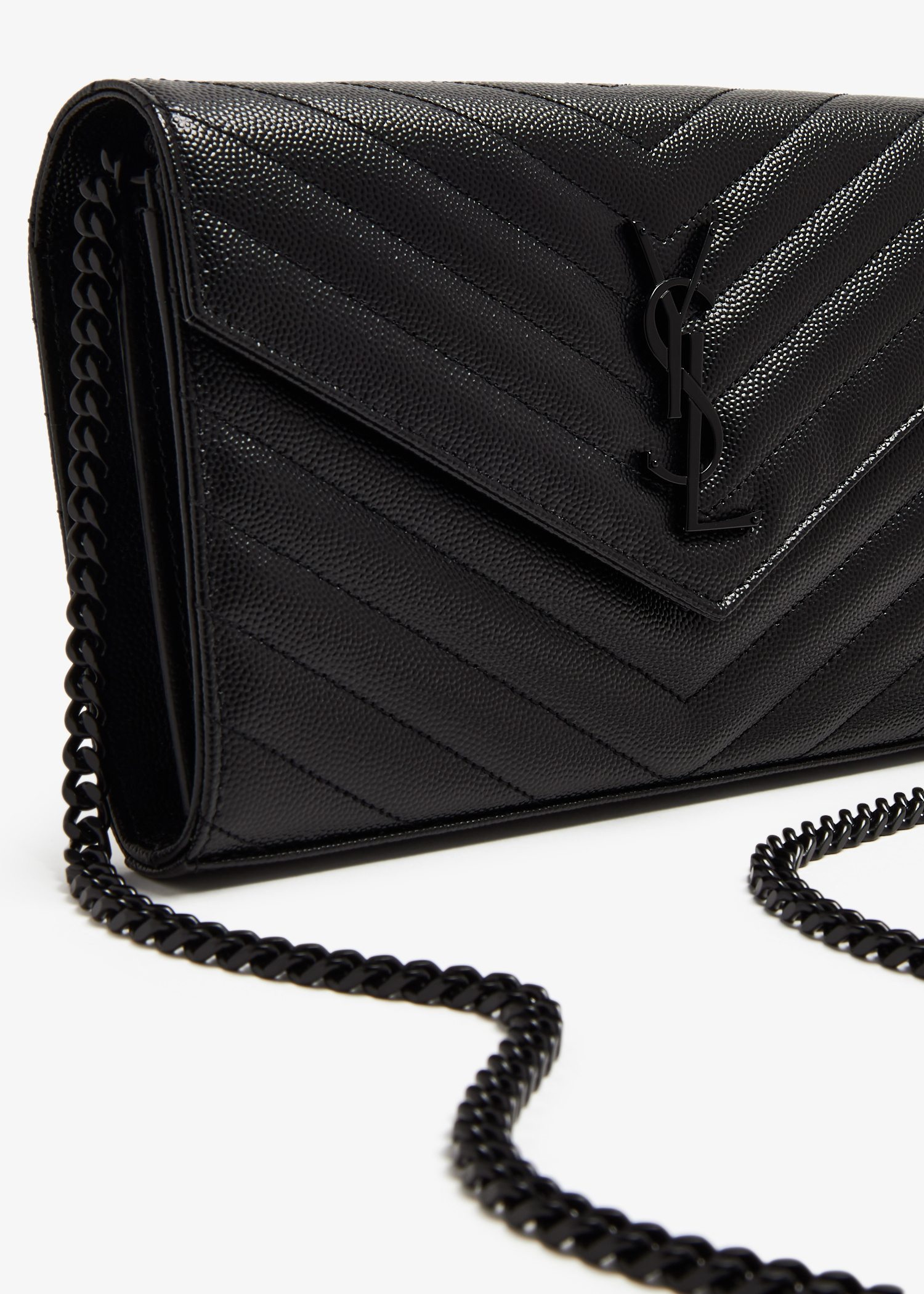【関税＆送料込み】Saint Laurent Classic Cassandre Chain Wa CLASSIC CASSANDRE CHAIN WALLET IN GRAIN DE POUDRE LEATHER