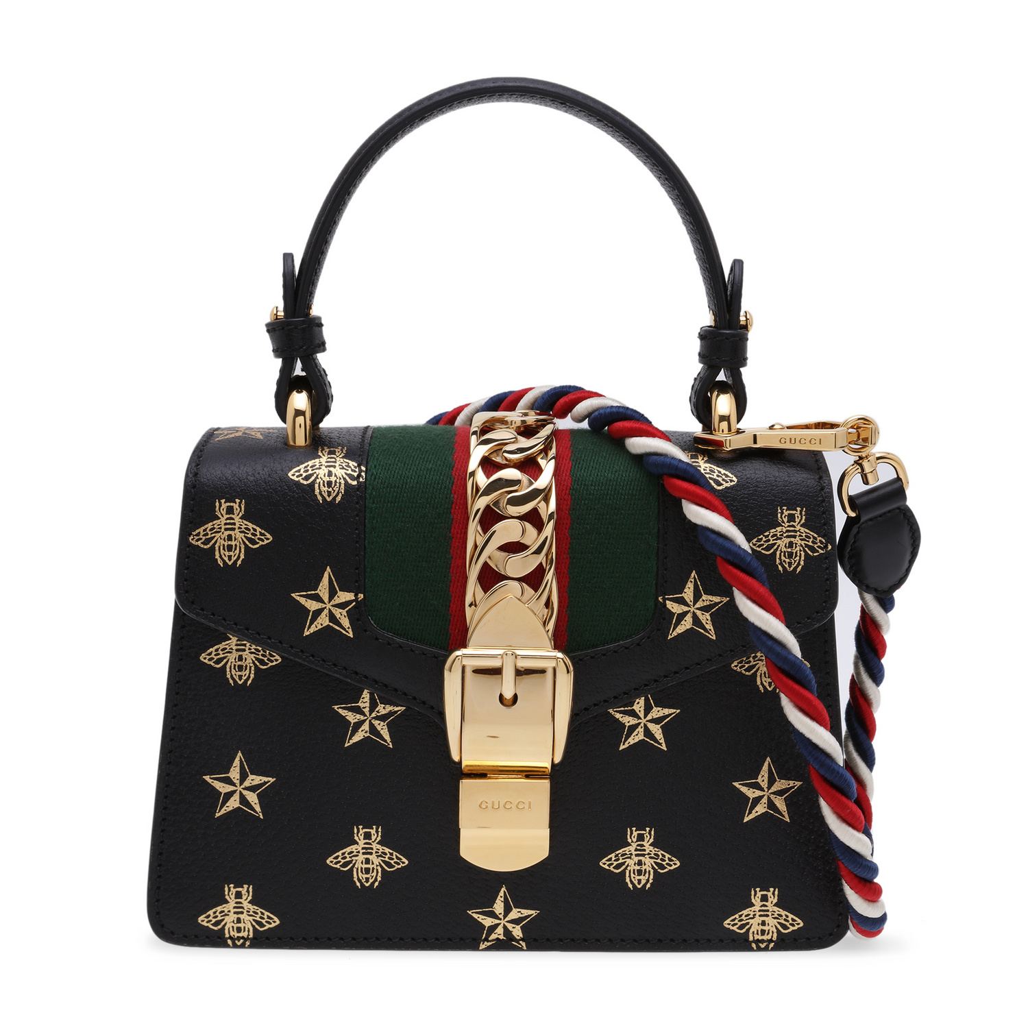 Gucci Sylvie Bee Star mini leather bag for Women - Black in
