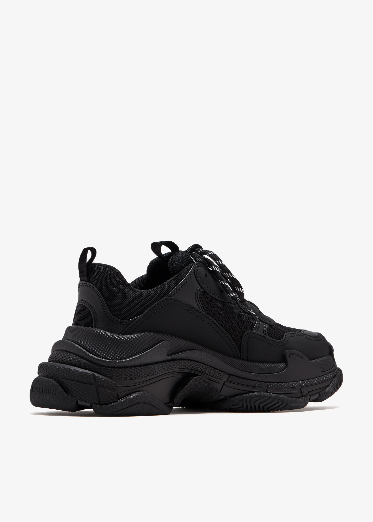 $1,195 NIB Balenciaga Black Triple S Logo Details Chunky Sneakers Shoes 43 Balenciaga Black Faux Leather Triple S All Over Logo  main image 2