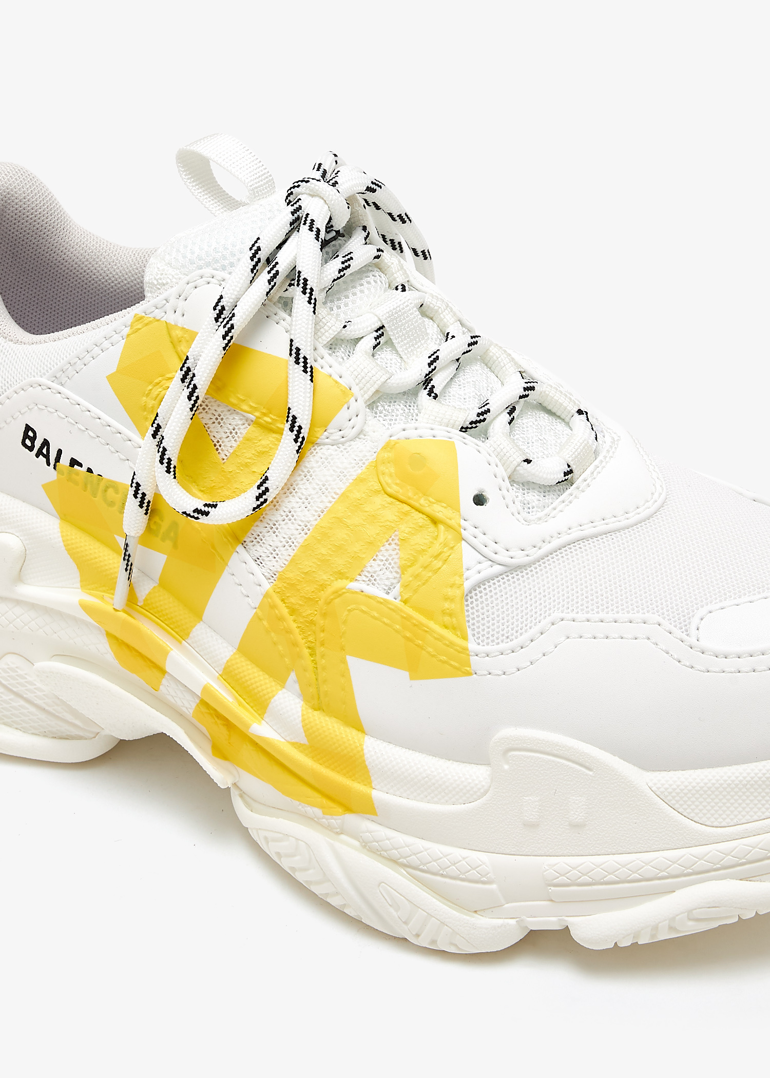 Balenciaga White Mesh & Suede Triple-S Sneakers with Yellowed Soles Balenciaga Fabric Mesh Clear Sole Fluo Womens Triple S  main image 2