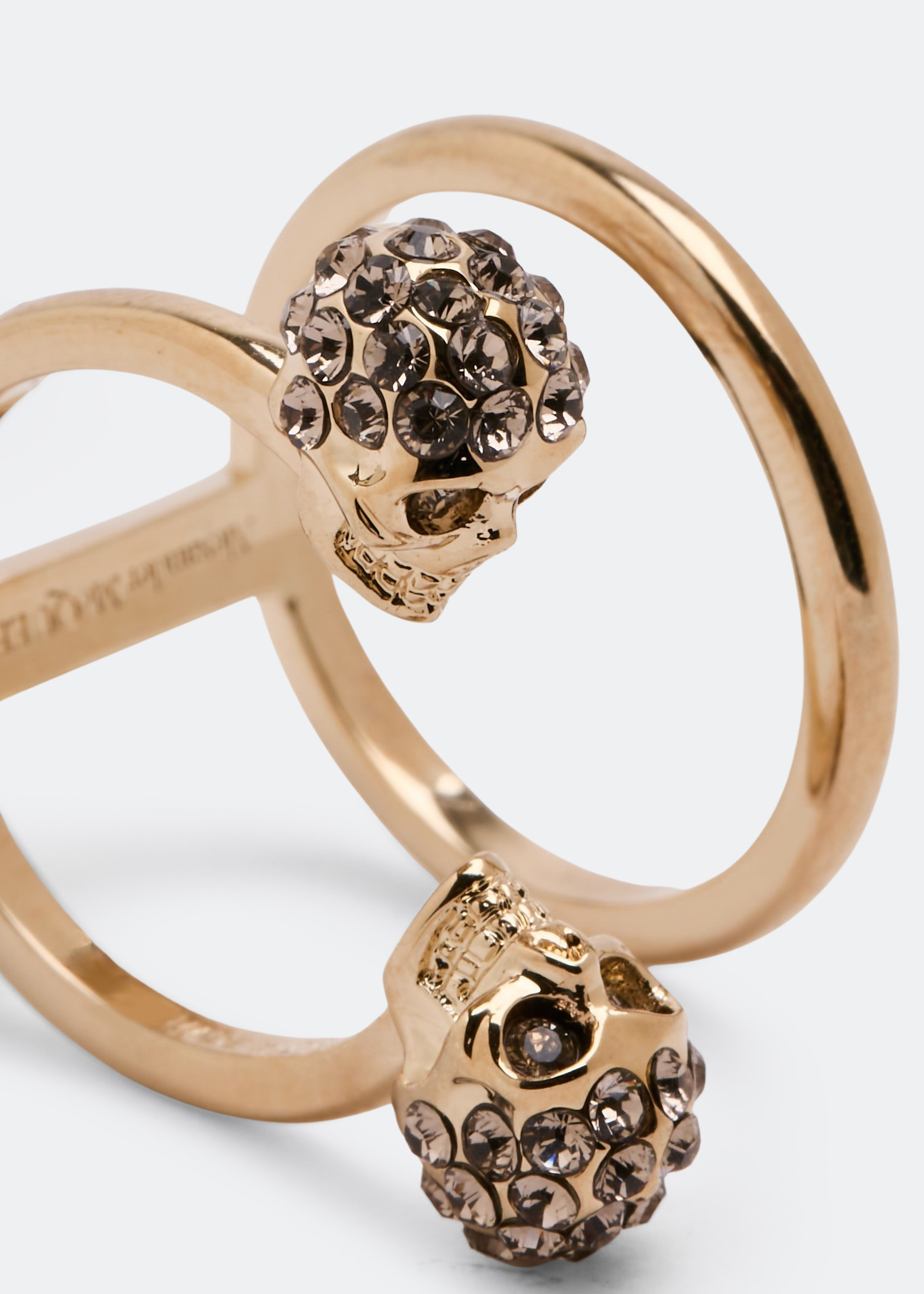 [ ALEXANDER MCQUEEN ] Twin skull double ring /スワロフスキー Women's Twin Skull Double Ring in Gold | McQueen US
