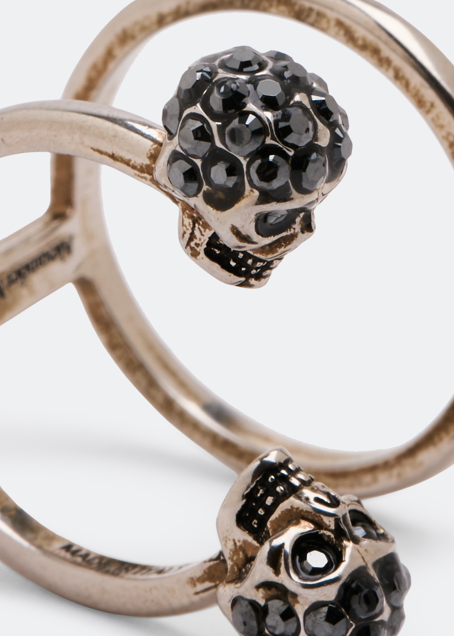 [ ALEXANDER MCQUEEN ] Twin skull double ring /スワロフスキー McQueen Men's Twin Skull Ring | Neiman Marcus