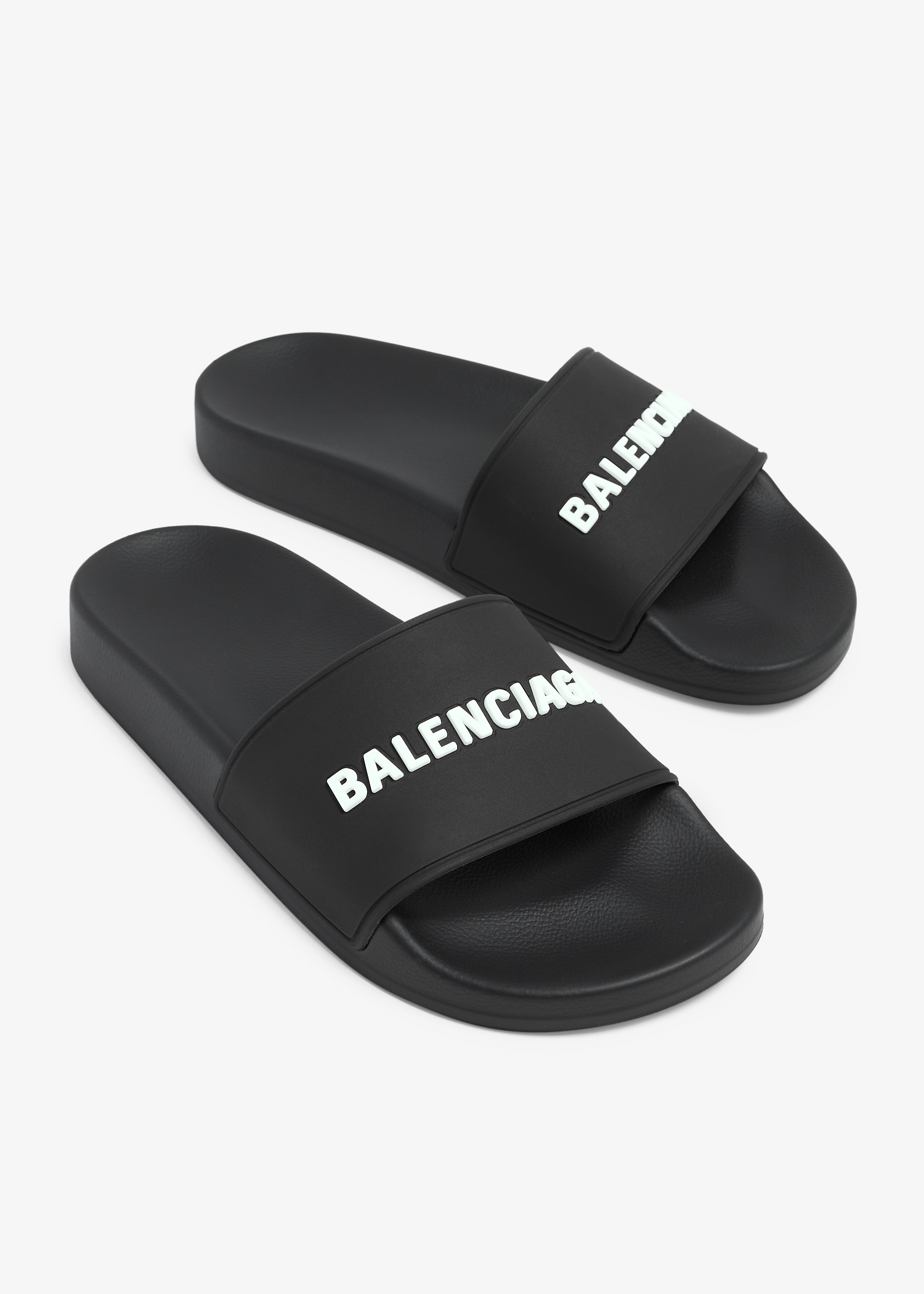関税込【BALENCIAGA】Logo-Embossed Rubber Slides Black Black Mono logo-embossed rubber platform slides | BALENCIAGA