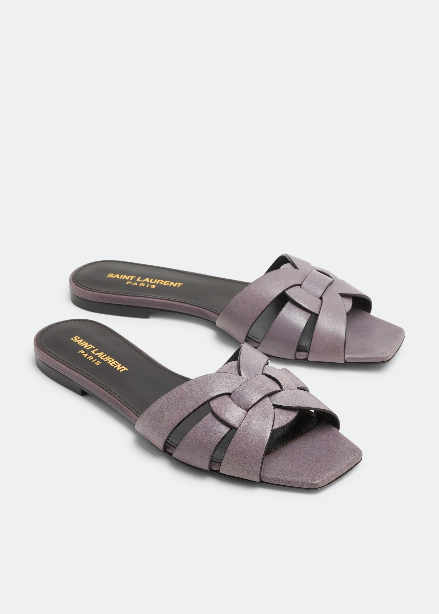 Saint Laurent Tribute leather flat sandals for Women - Grey