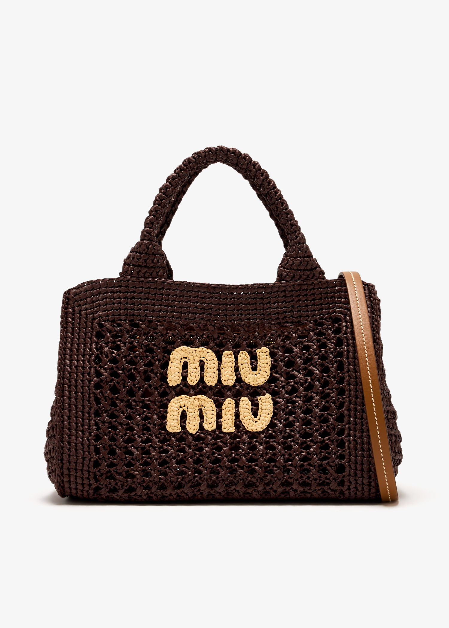 【MIU MIU】最新作★ Raffia-effect ウーブン トートバッグ M Miu Miu Raffia-effect woven handbag for Women - Brown in UAE