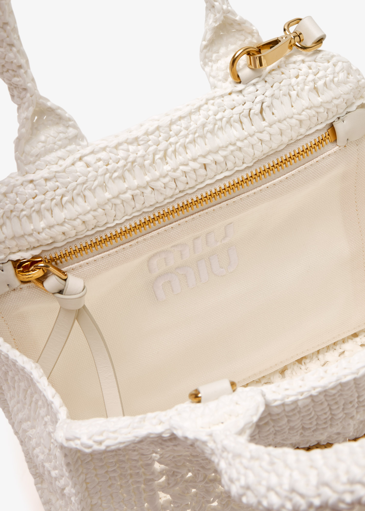 Miu Miu Raffia-effect crochet fabric tote bag for Women