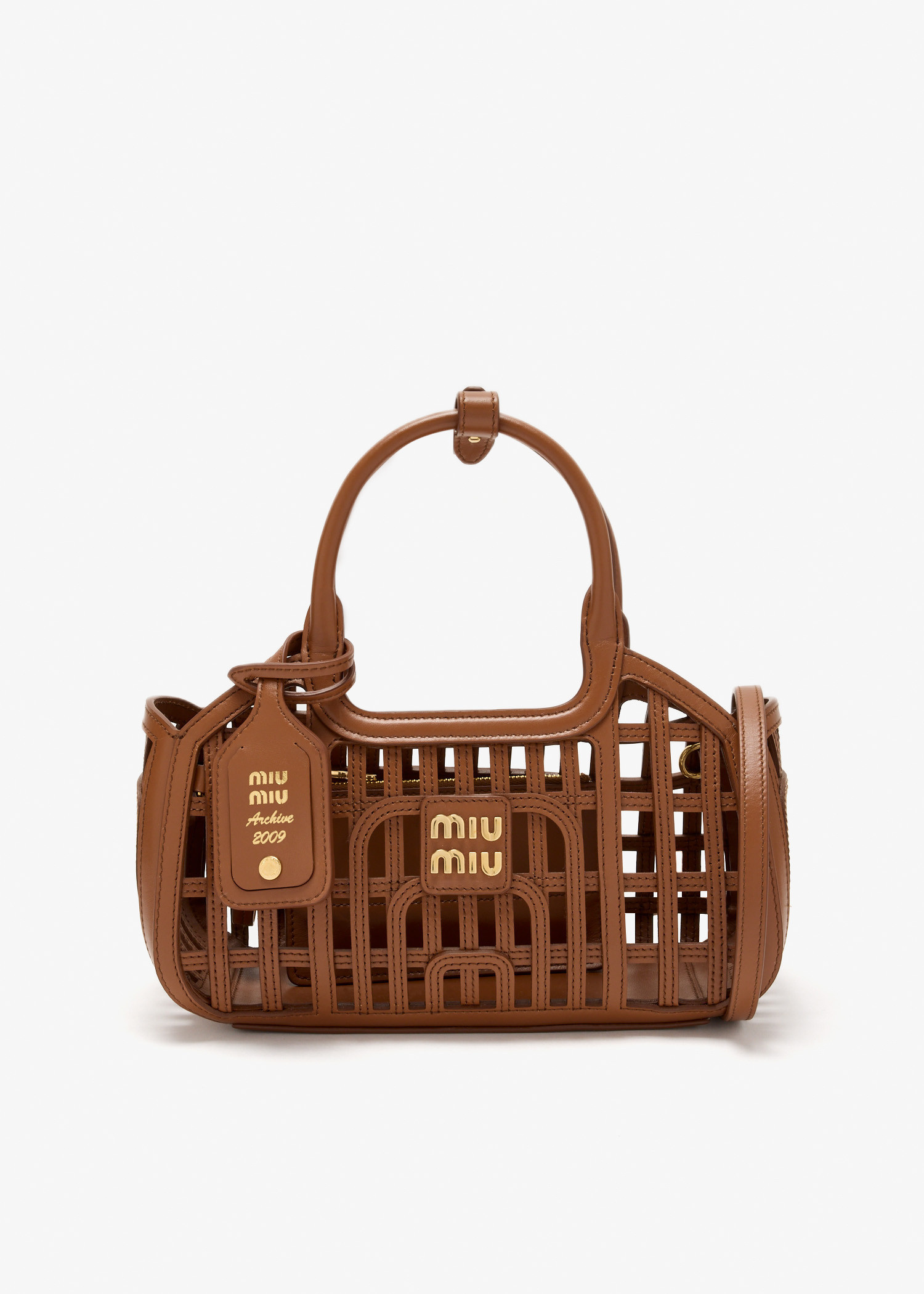 Miu Miu Leather basket bag for Women - Brown in UAE | Level Shoes