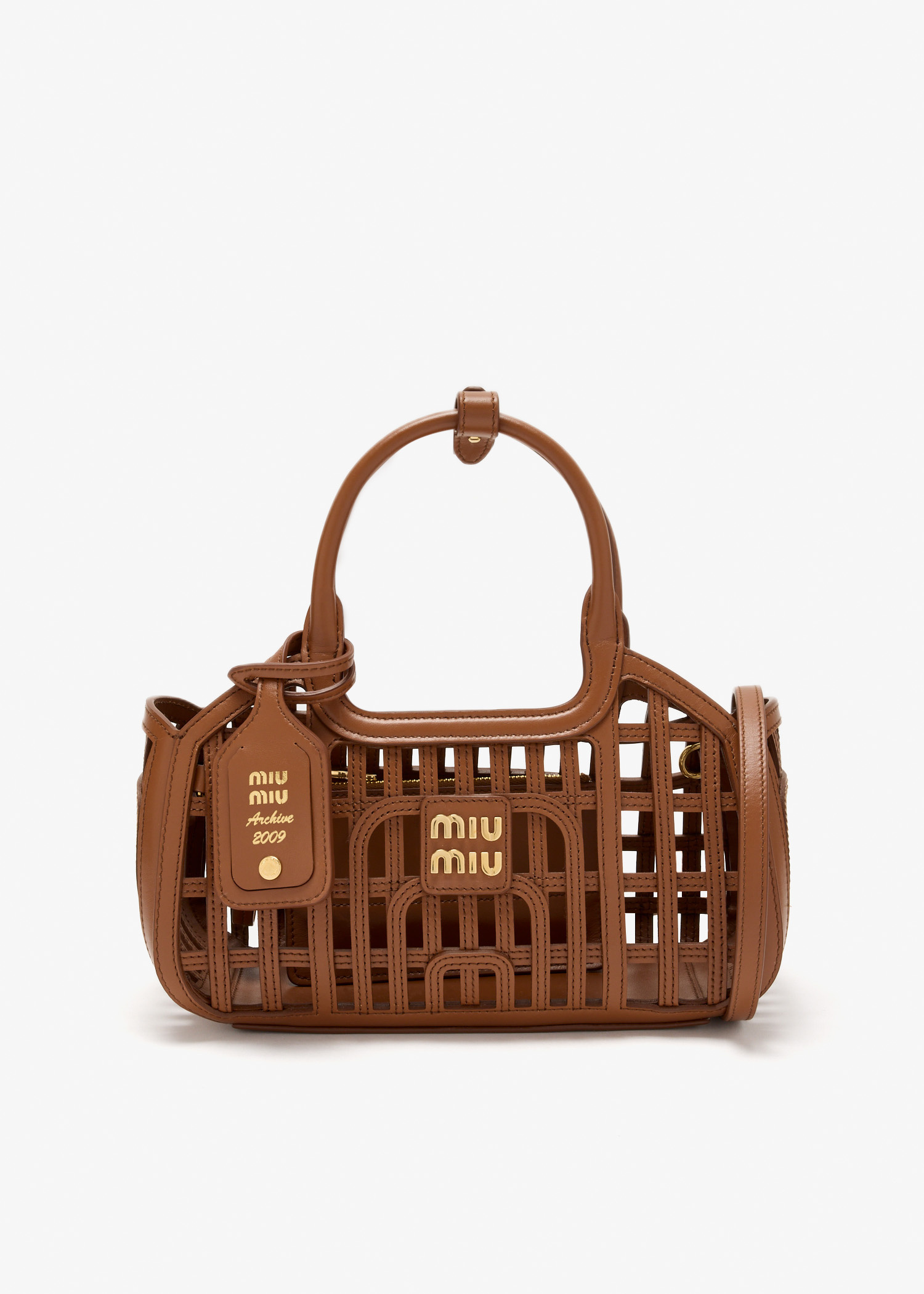 Miu Miu Leather basket bag for Women - Brown in UAE | Level Shoes
