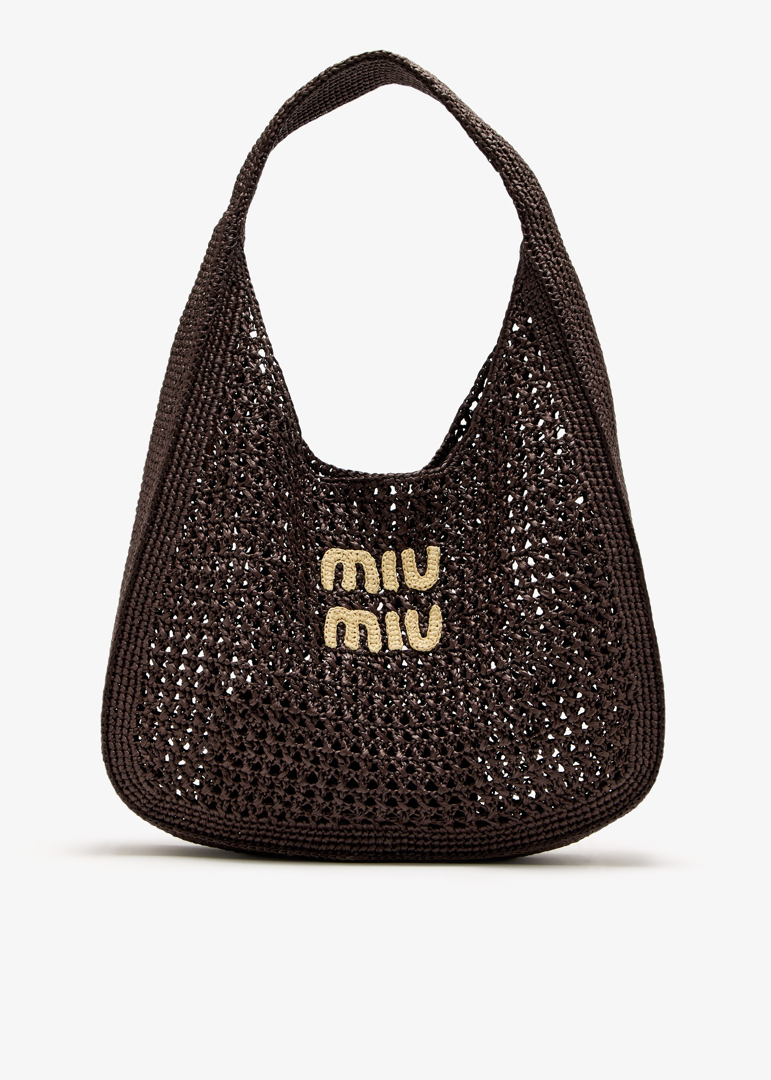 ☆夏にピッタリ 国内発送☆ miu miu RAFFIA EFFECT HANDBAG Miu Miu Raffia-effect woven hobo bag for Women - Brown in