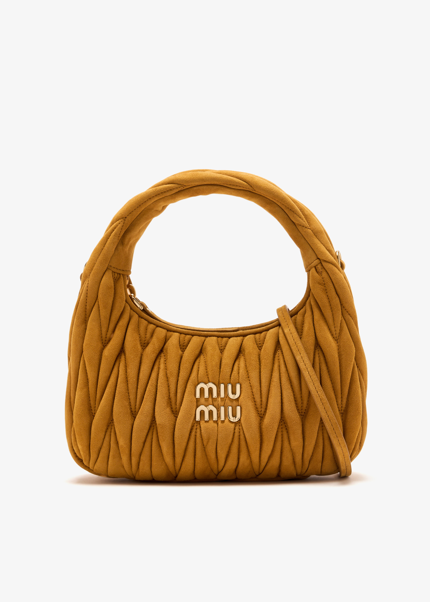 Miu Miu Wander matelassé small suede bag for Women - Yellow
