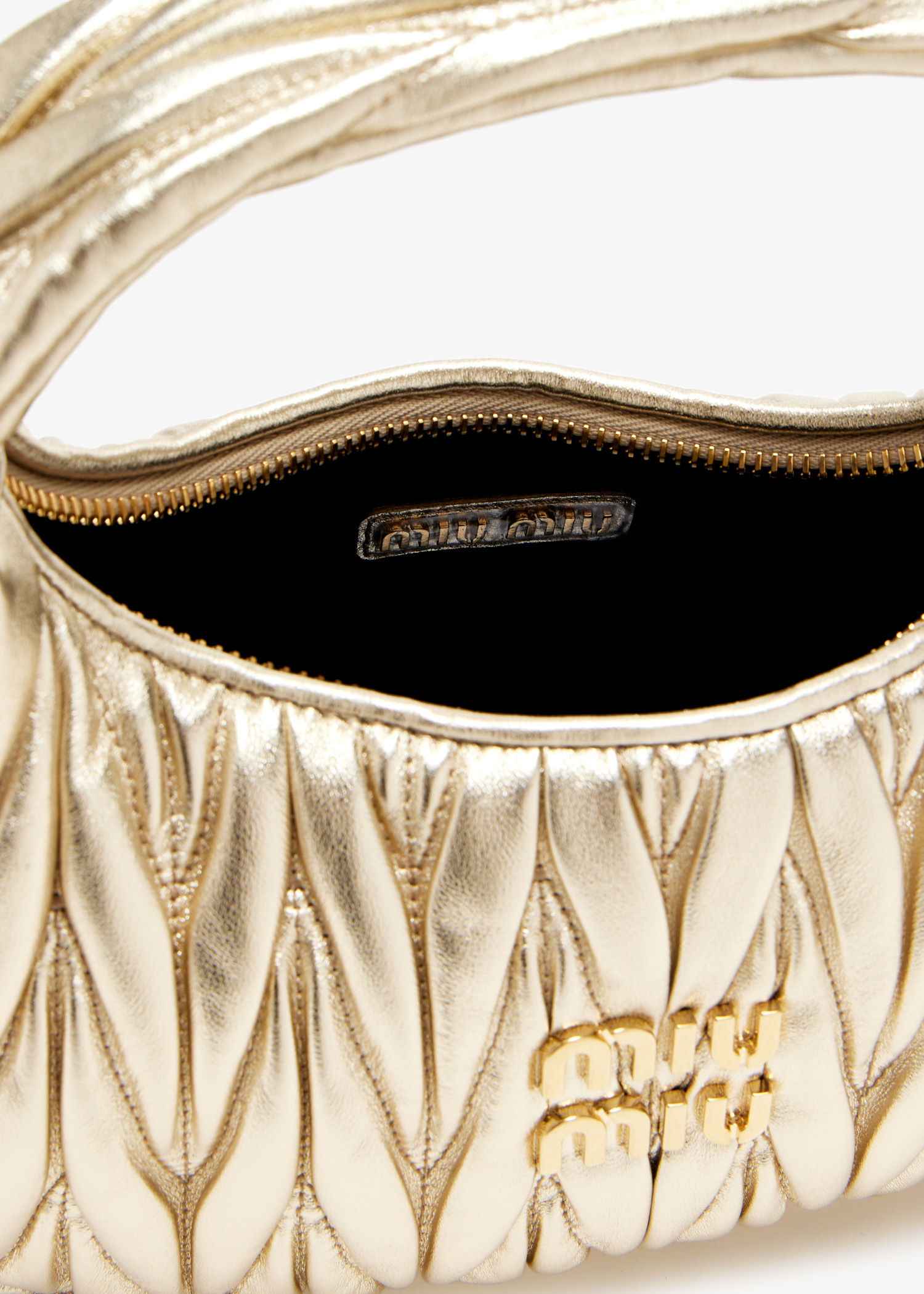 Miu Miu Wander matelassé small hobo bag for Women - Gold in