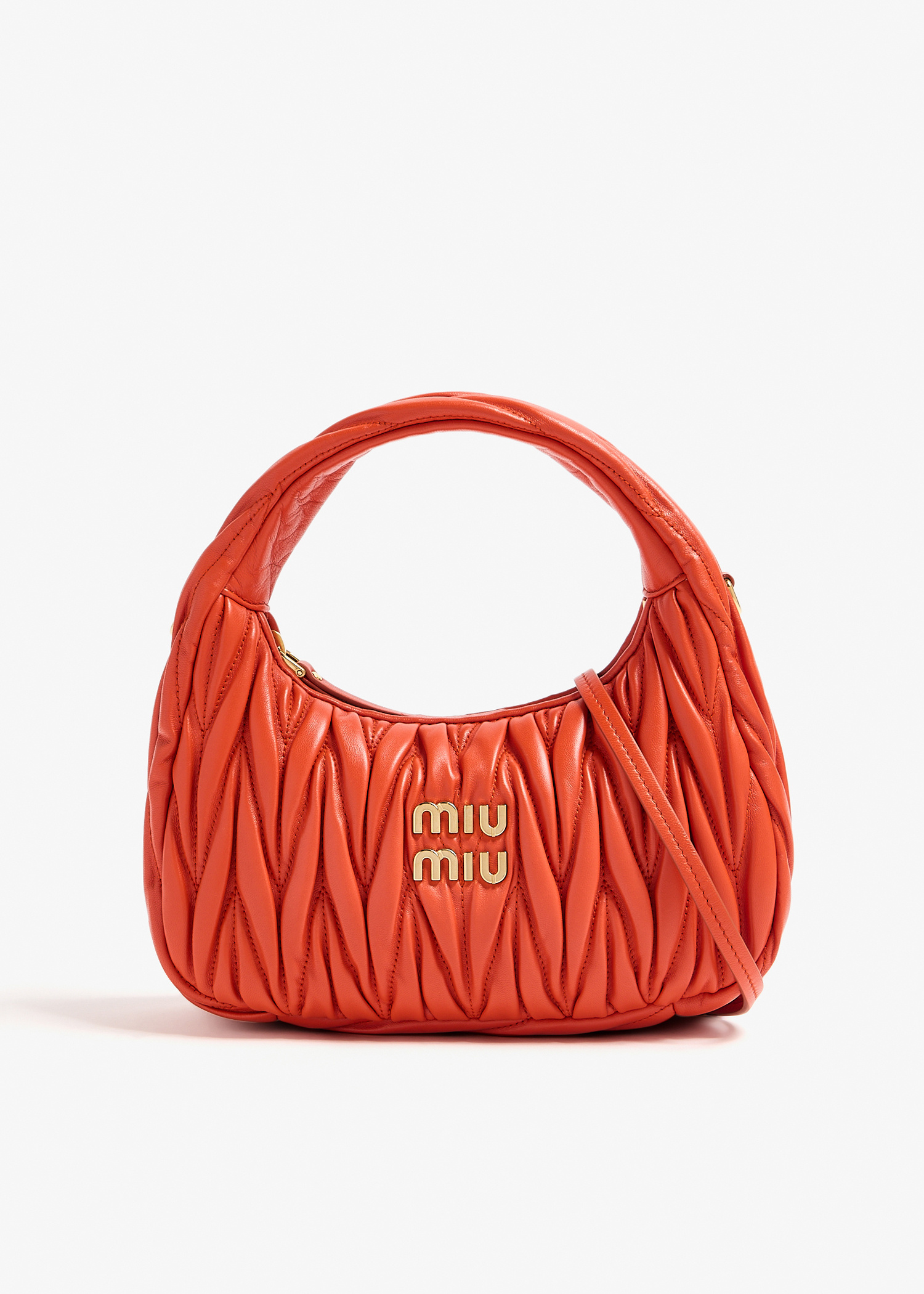 【MIU MIU】WANDER MATELASSE VELVET MINI HOBO BAG Miu Miu Wander matelassé hobo mini bag for Women - Pink in