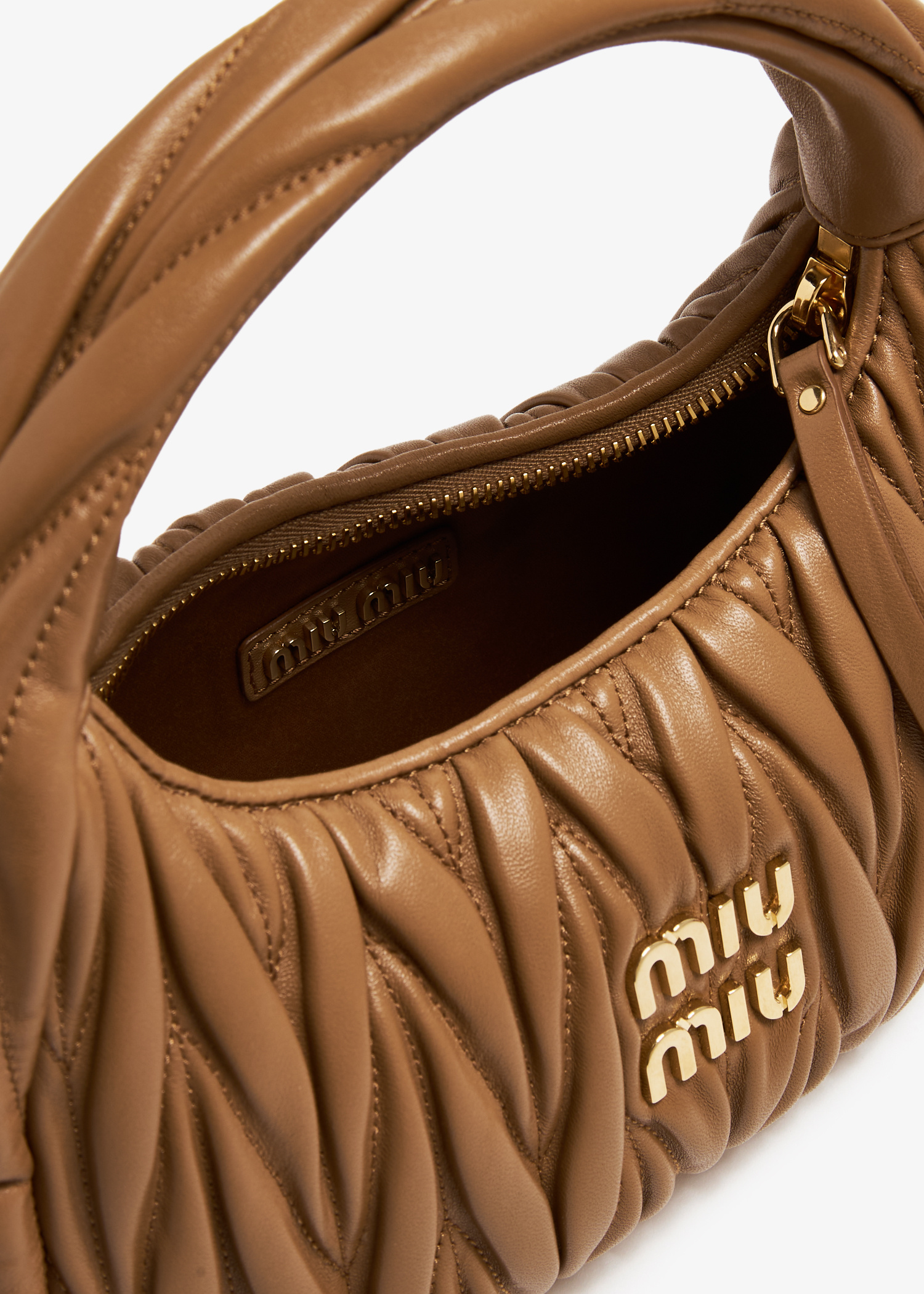 Miu Miu Wander matelassé mini hobo bag for Women - Brown in