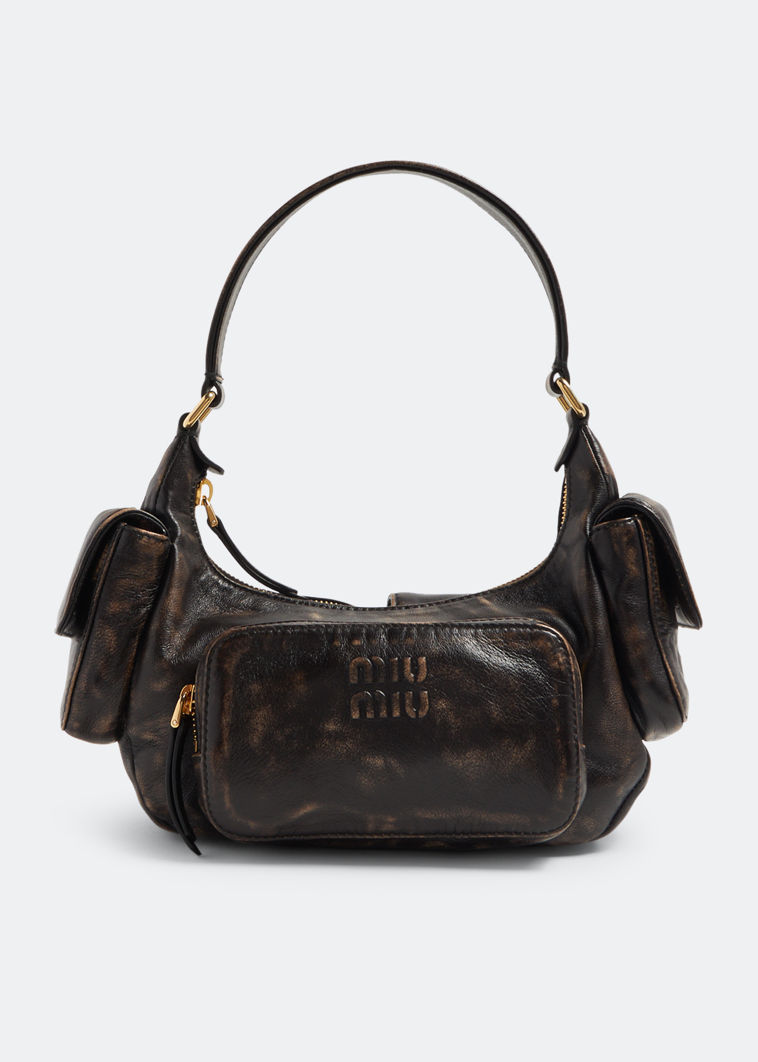 【関税&送料込】Miu Miu Pochette In Pelle 関税込☆MIU MIU☆エンボスロゴレザー トップハンドルバッグ 黒
