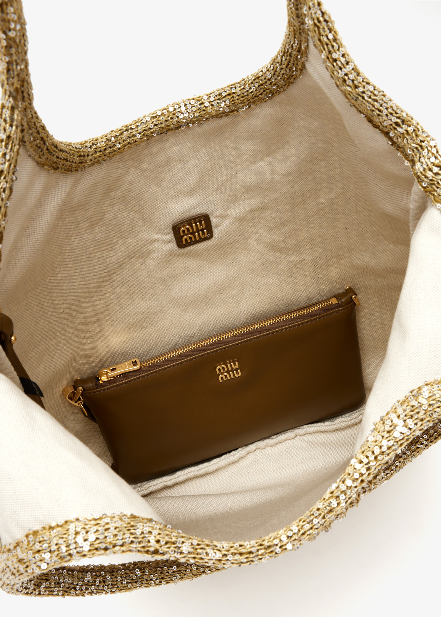 Miu Miu Ivy sequin mesh bag for Women - Gold in UAE | Level Shoes