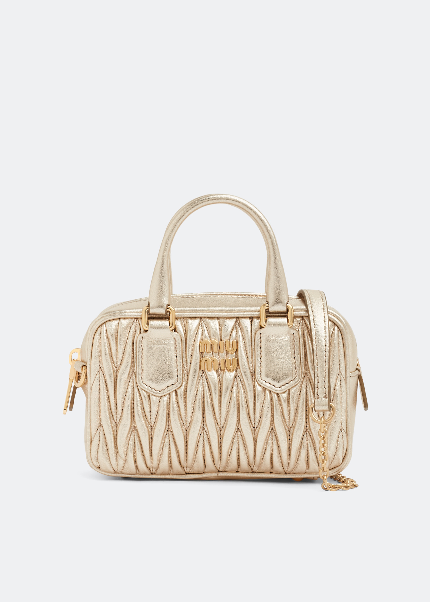 Miu miu matelassé 女式顶部提手迷你包- 金色在阿联酋level shoes