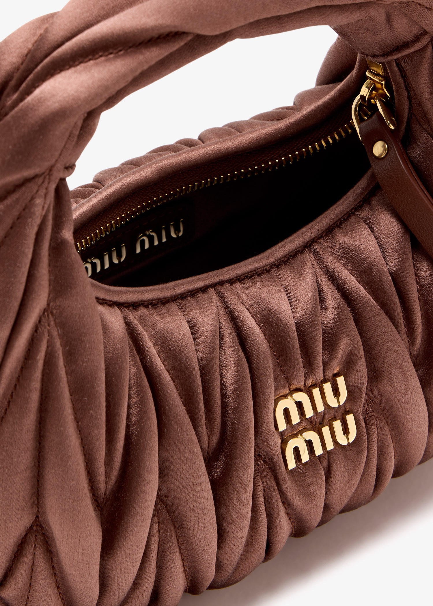 Miu Miu Wander matelassé satin mini-bag for Women - Brown in UAE