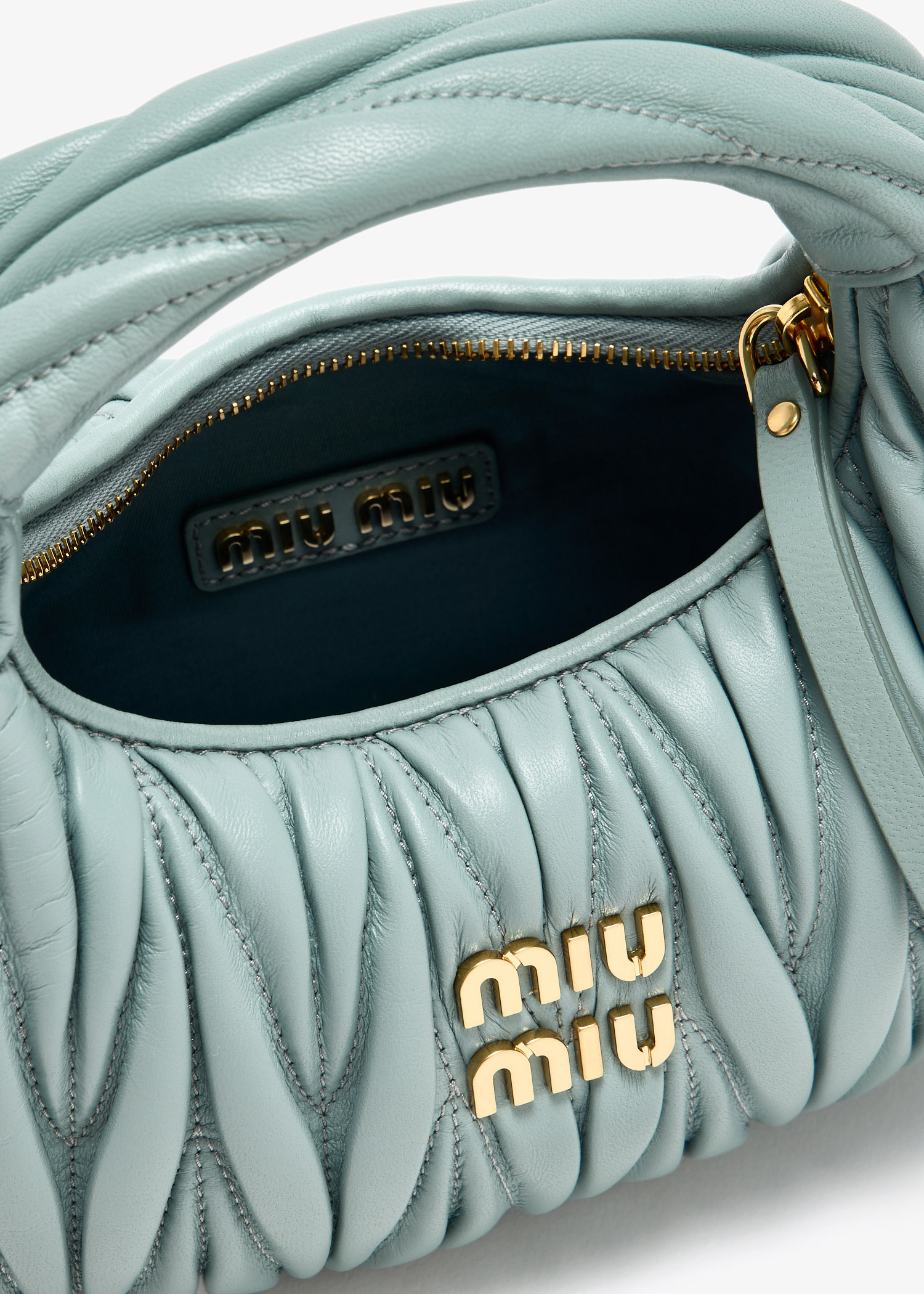 Miu Miu Wander matelassé hobo mini-bag for Women - Blue in
