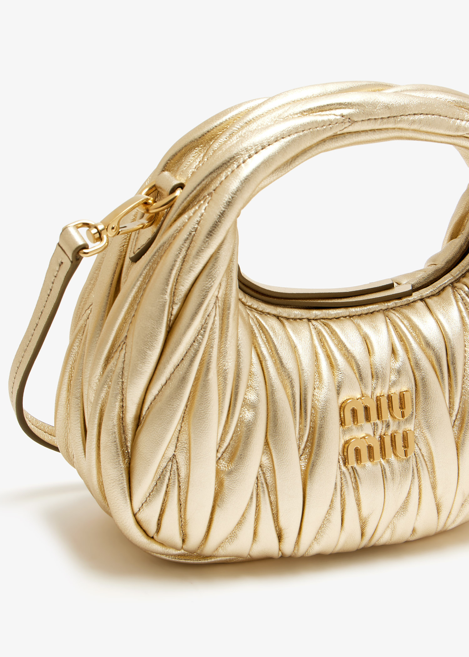 Miu Miu Wander matelassé hobo mini-bag for Women - Gold in