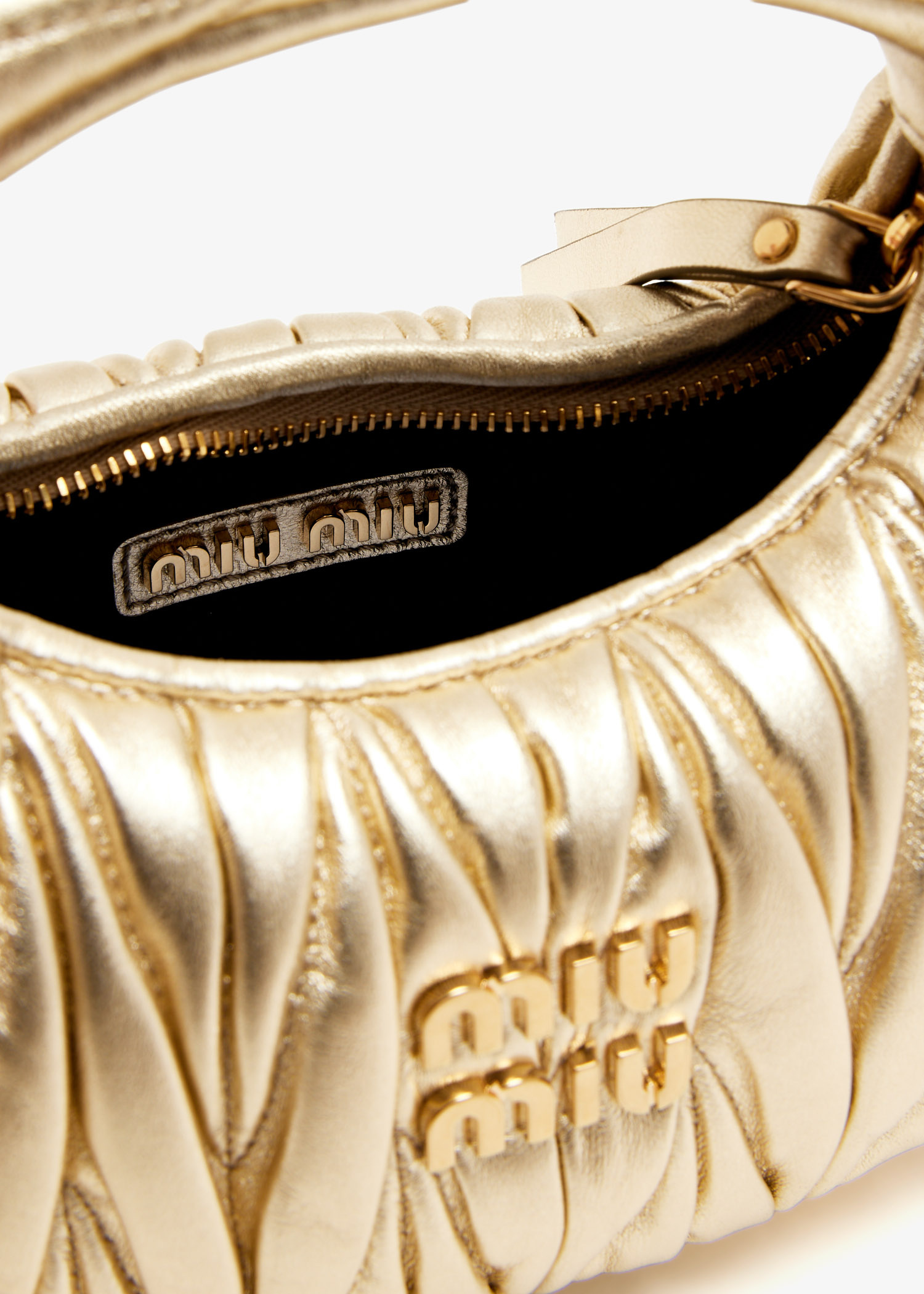 Miu Miu Wander matelassé hobo mini-bag for Women - Gold in