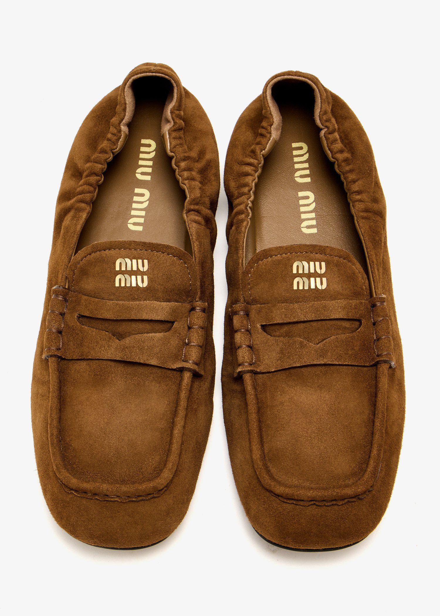 Miu Miu Ruches suede loafers for Women - Brown in UAE | Level Shoes