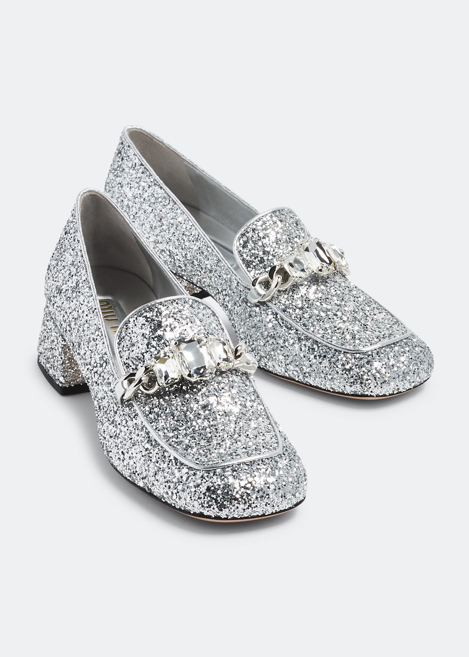 Miu Miu Glitter loafers for Women - Silver in UAE | Level Shoes