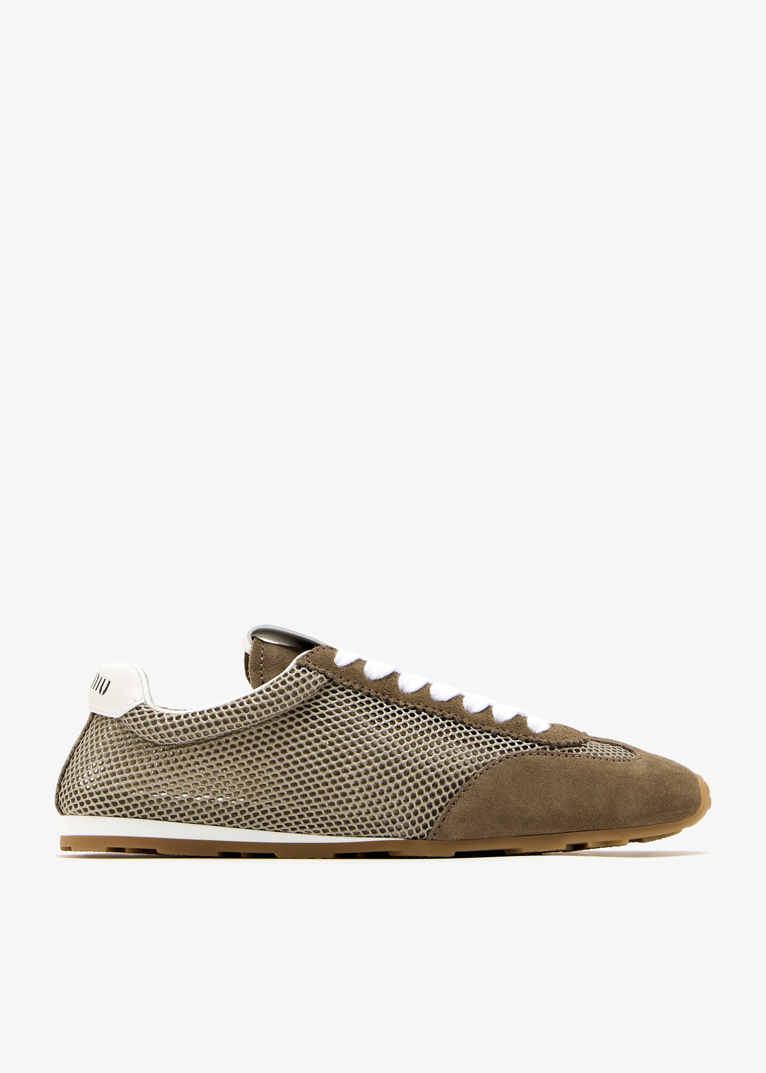 Miu Miu Plume mesh and suede sneakers for Women - Khaki in