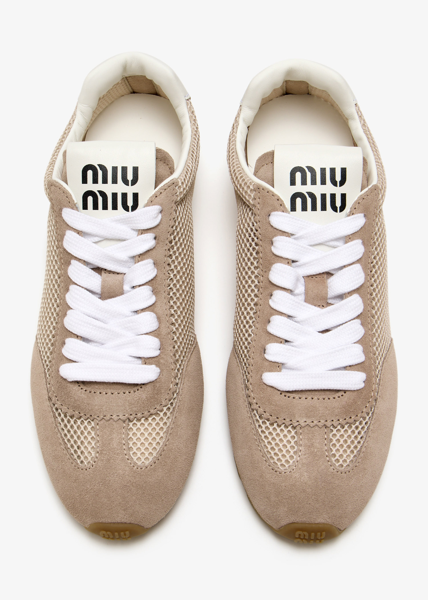 Miu Miu Plume mesh and suede sneakers for Women - Beige in
