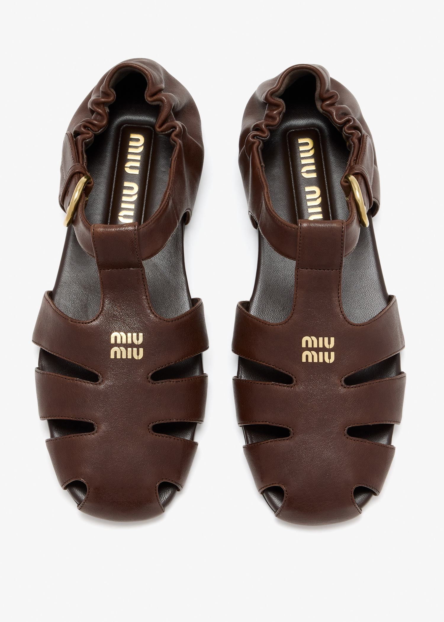 Miu Miu Ruches nappa leather fisherman sandals for Women - Brown