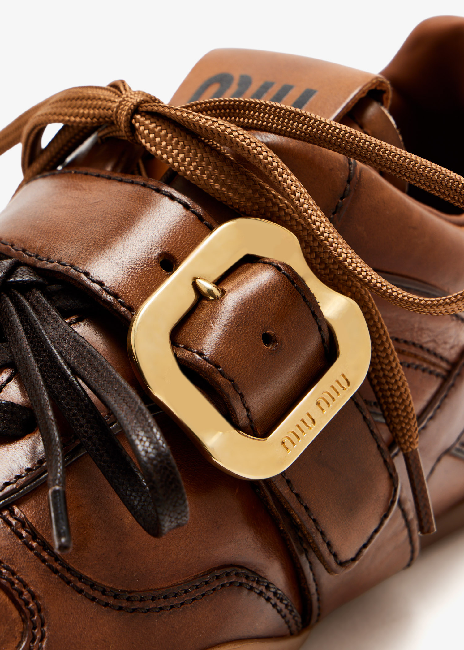 Miu Miu Buckle leather sneakers for Women - Brown in UAE