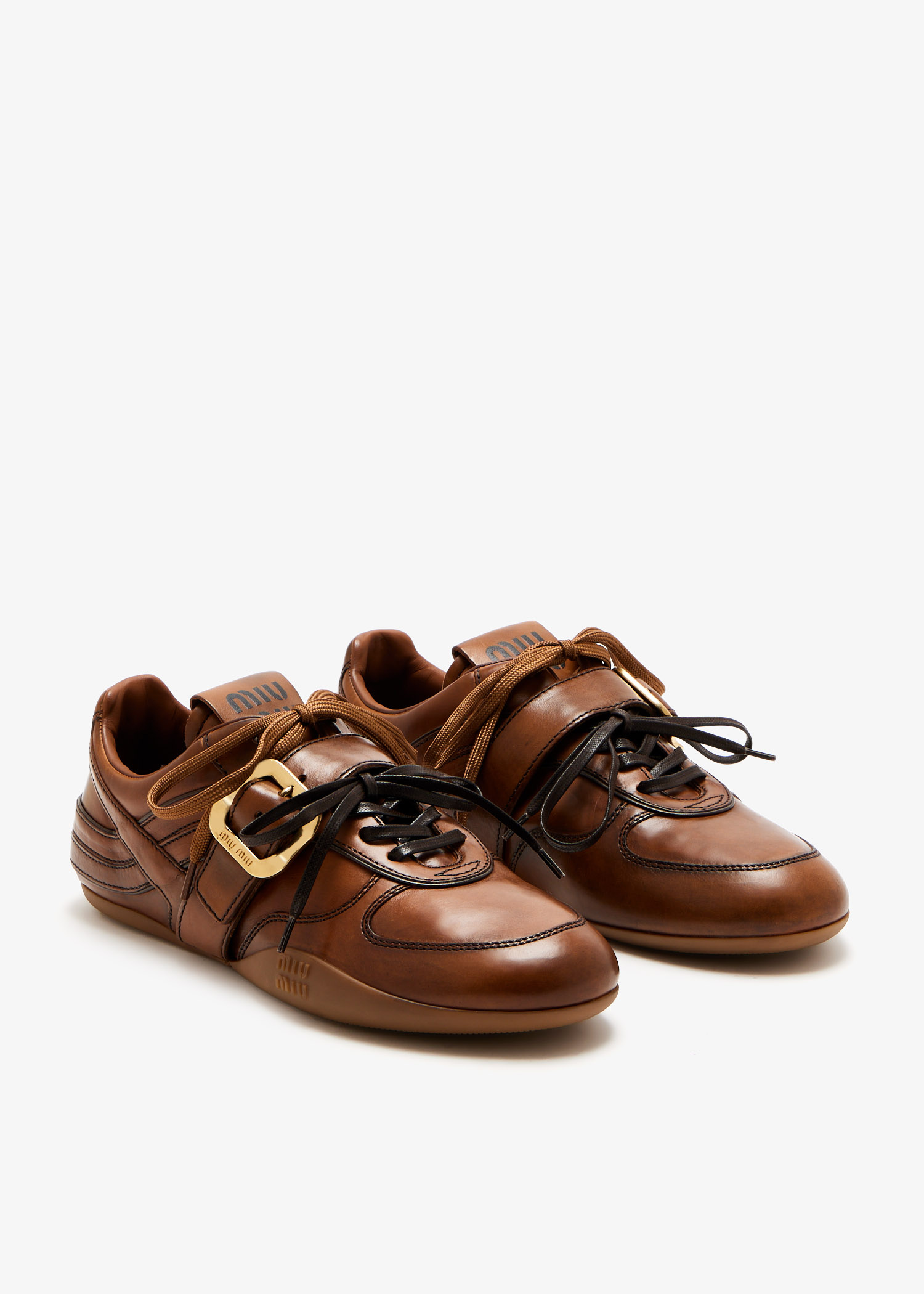 Miu Miu Buckle leather sneakers for Women - Brown in KSA | Level Shoes