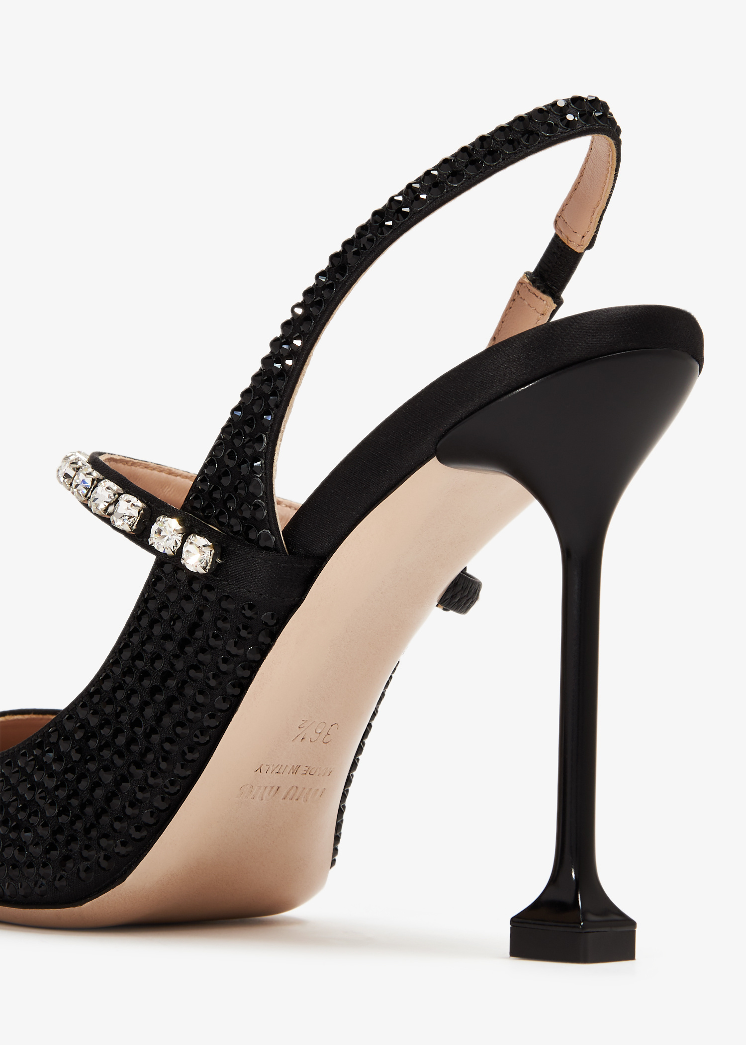 パンプス MiuMiu | Satin and crystal slingback pumps Miu Miu Grey Satin Crystal Embellished Slingback Pumps Size