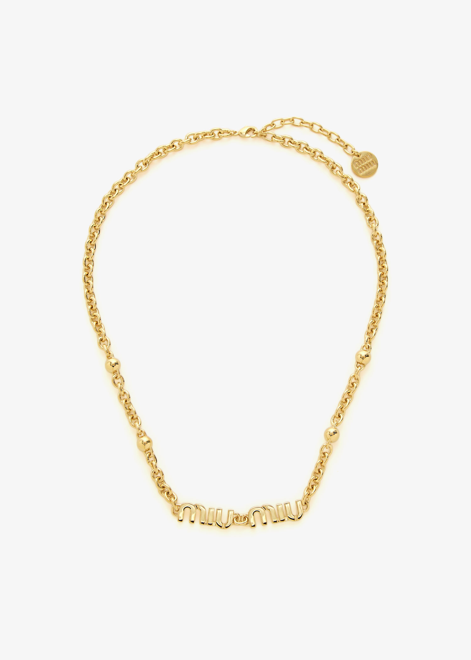 VIP【関税送料無料】希少 Miu Miu Brass Necklace Miu Miu Metal necklace for Women - Gold in UAE | Level Shoes