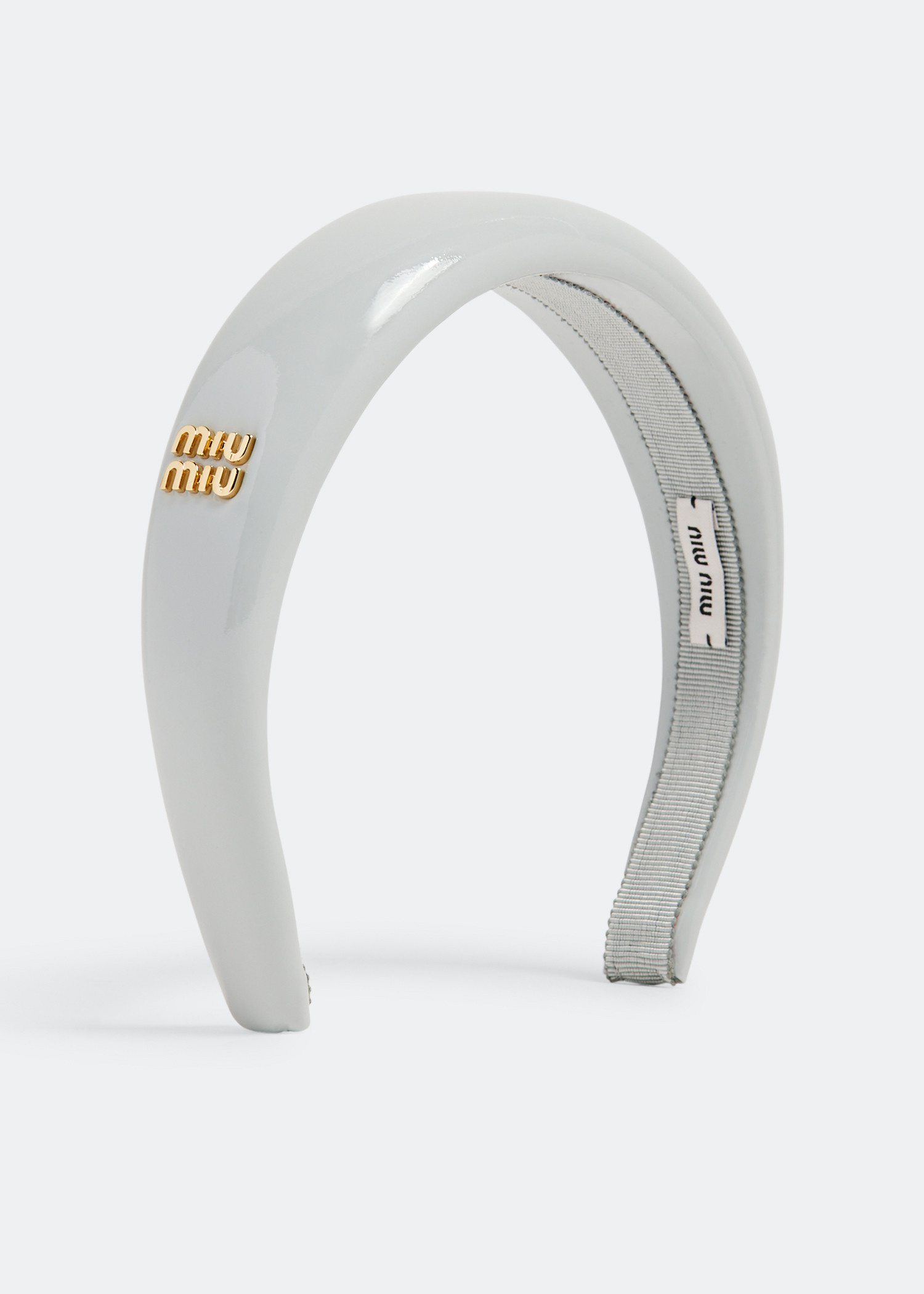 ヘアアクセサリー MiuMiu Miu Miu patent leather headband 5IH025069F0591 Bridal logo patent leather headband in white - Miu Miu