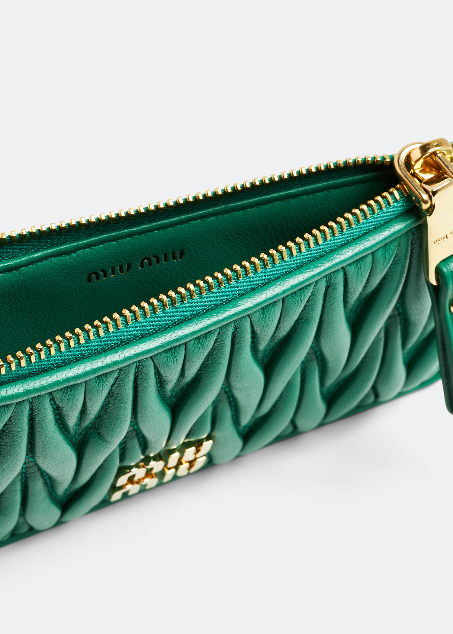 Miu Miu Matelassé leather zipper wallet for Women - Green in