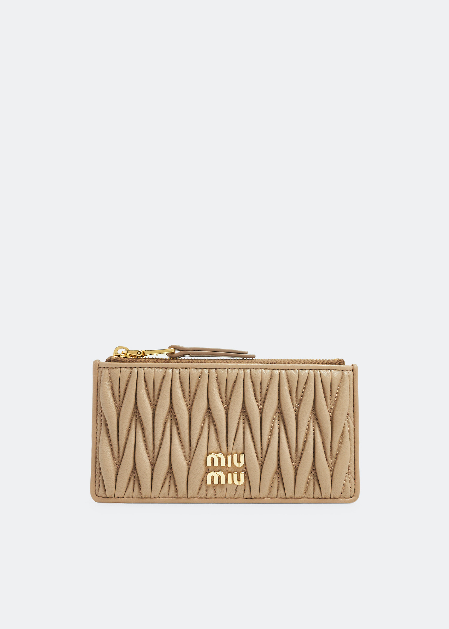 Miu Miu Matelassé leather zipper wallet for Women - Beige in