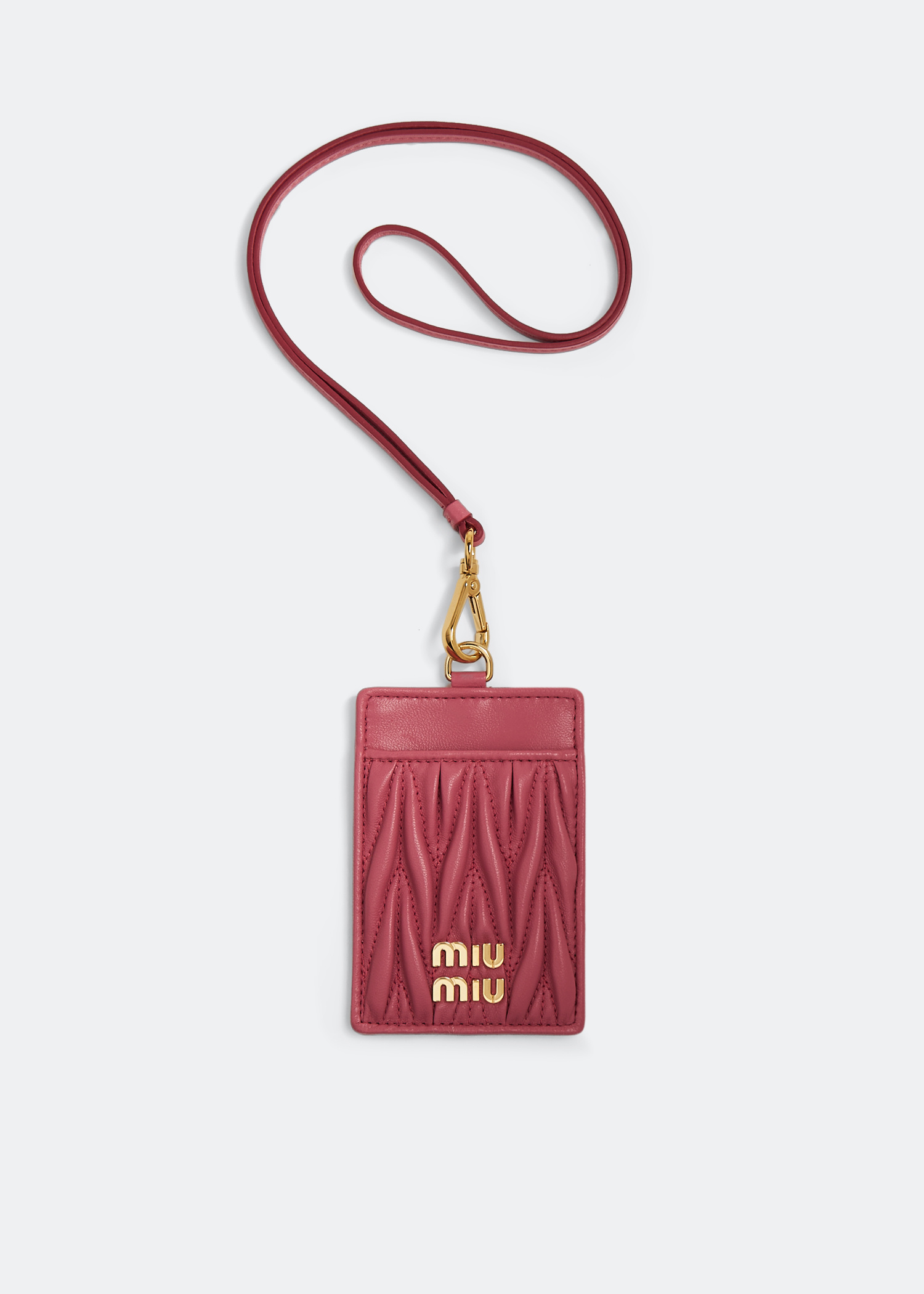 Miu Miu Matelassé leather badge holder for Women - Pink in