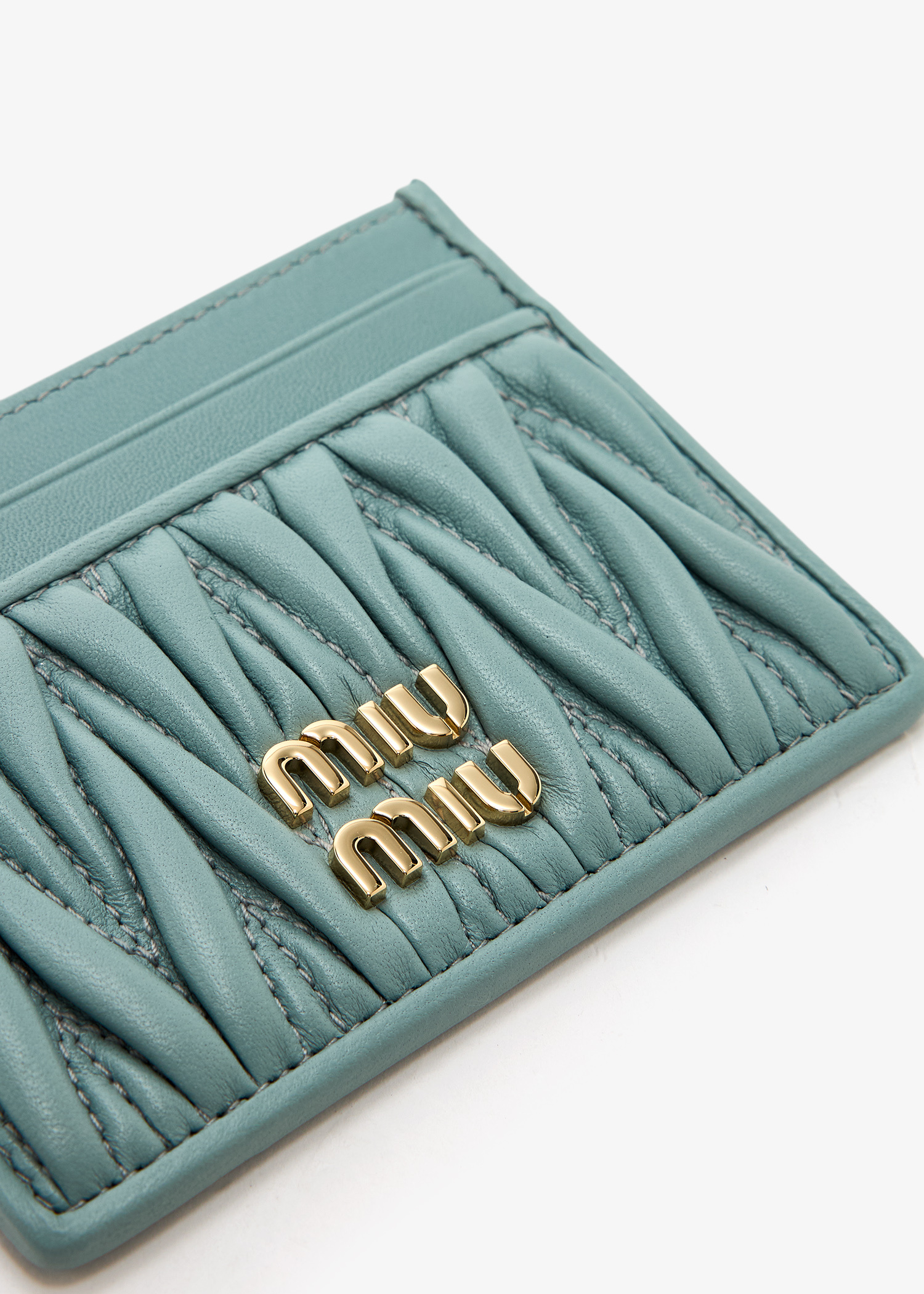 Miu Miu Matelassé leather card holder for Women - Blue in