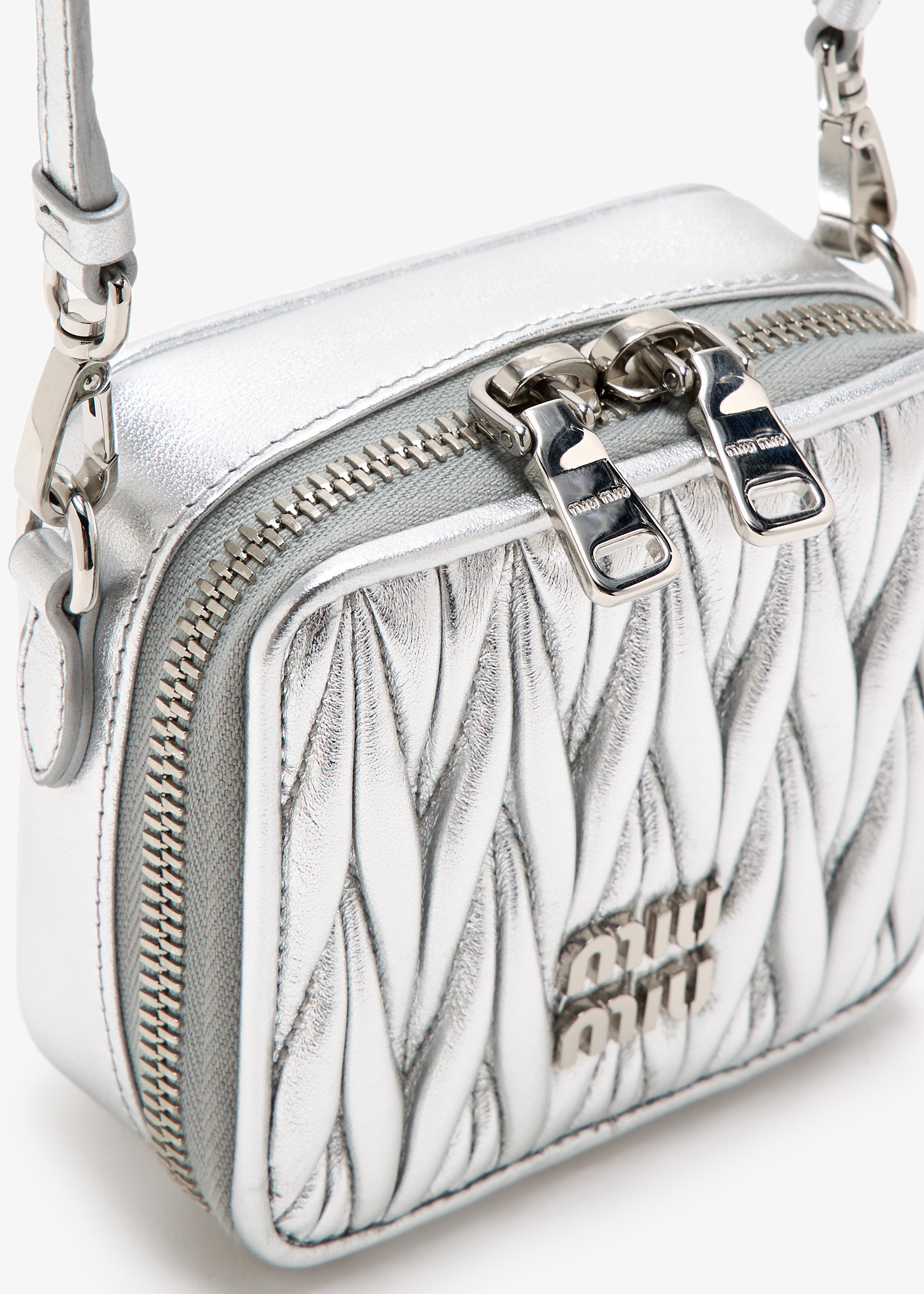 Miu Miu Matelassé nappa leather mini pouch for Women - Silver in