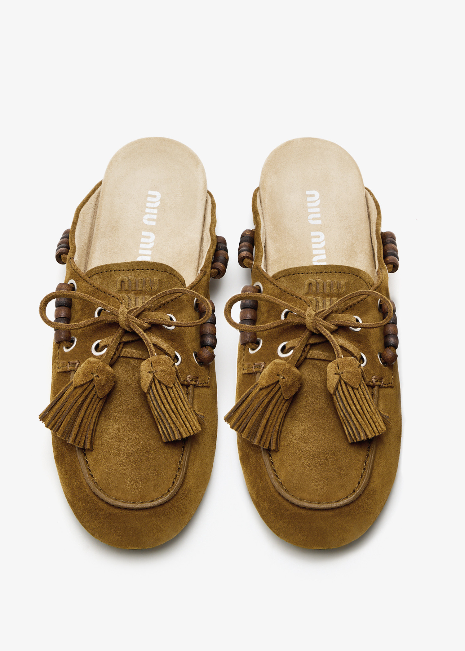Miu Miu Suede leather mules for Women - Khaki in Oman | Level Shoes