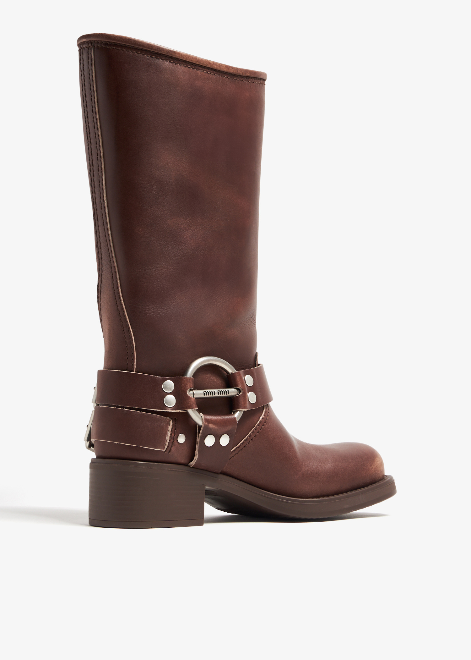 24PF new/MiuMiu ハーネスバックルバイカーブーツ Boots Brown 24PF new/MiuMiu ハーネスバックルバイカーブーツ Boots Brown