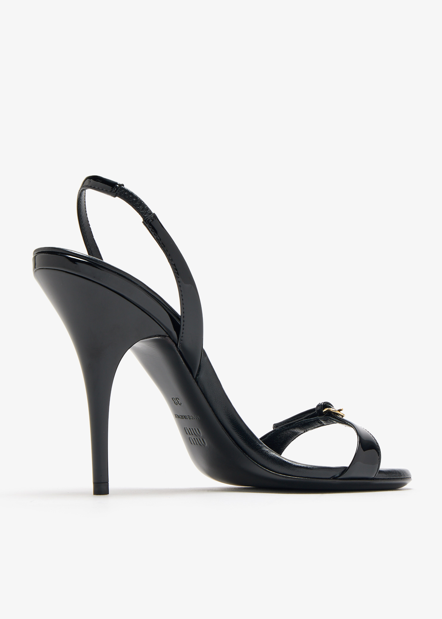 シューズ・サンダルその他 MIU MIU Woman Heeled sandals Black 5X342E069 F0002 Miu Miu Black patent leather sandal with buckles | TheDoubleF