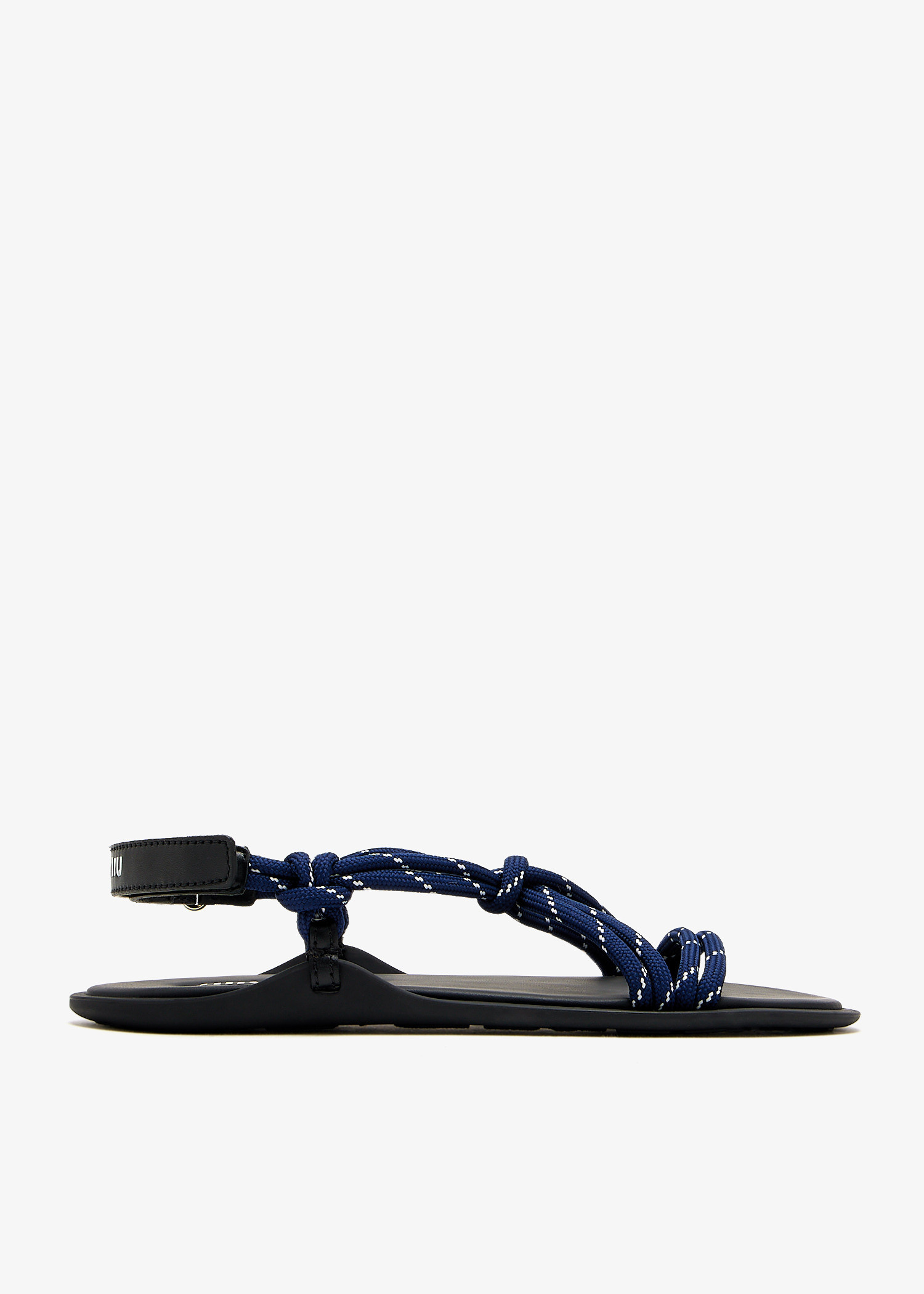 【関税込み】Miu Miu Riviere Flat Sandal Rivière leather-trimmed sandals in blue - Miu Miu | Mytheresa