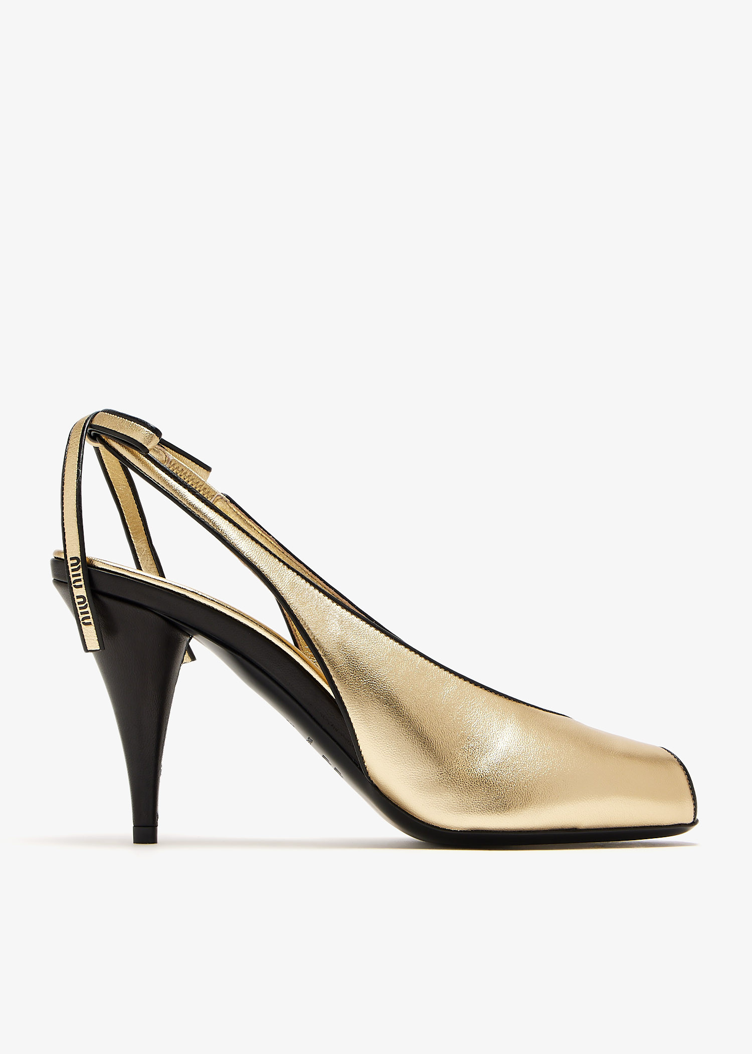 パンプス MIU MIU Gold Leather Pumps MIU MIU Platinum + Gold 100% Patent Leather 4.75